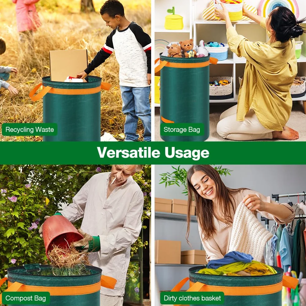Eurhomewit Lot de 3 Sacs Jardinage Déchets Verts 272L avec Couvercle et Poignées