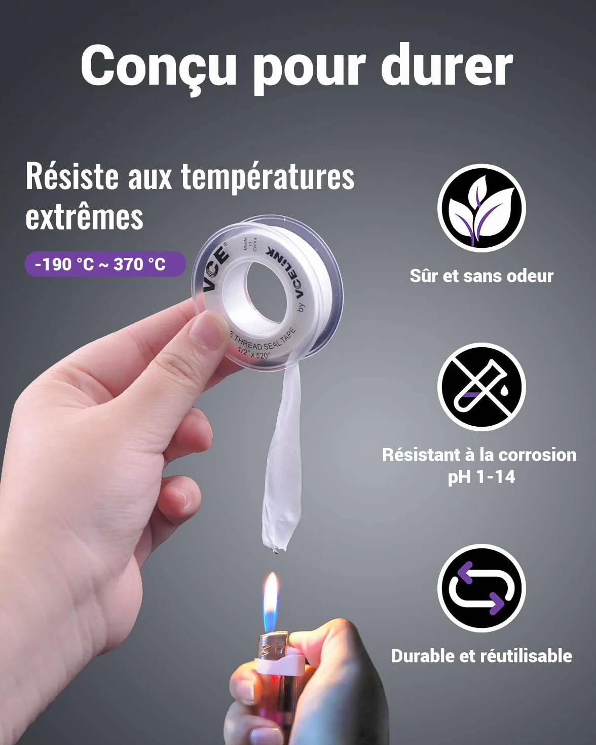 VCELINK Ruban d'Étanchéité PTFE 12mm x 13m Lot de 6 Rouleaux Blanc