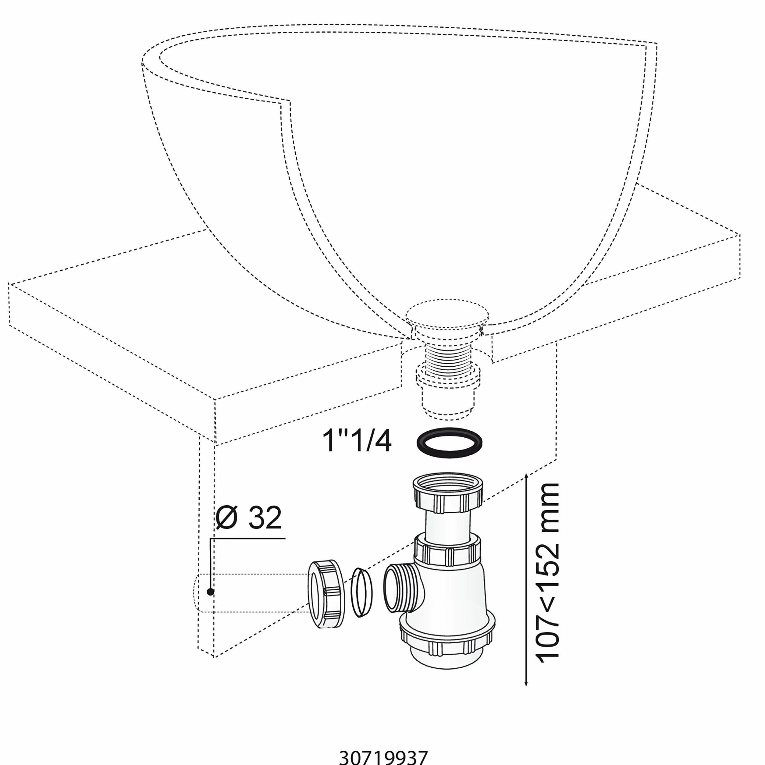Wirquin Siphon de lavabo lave-mains à culot court blanc