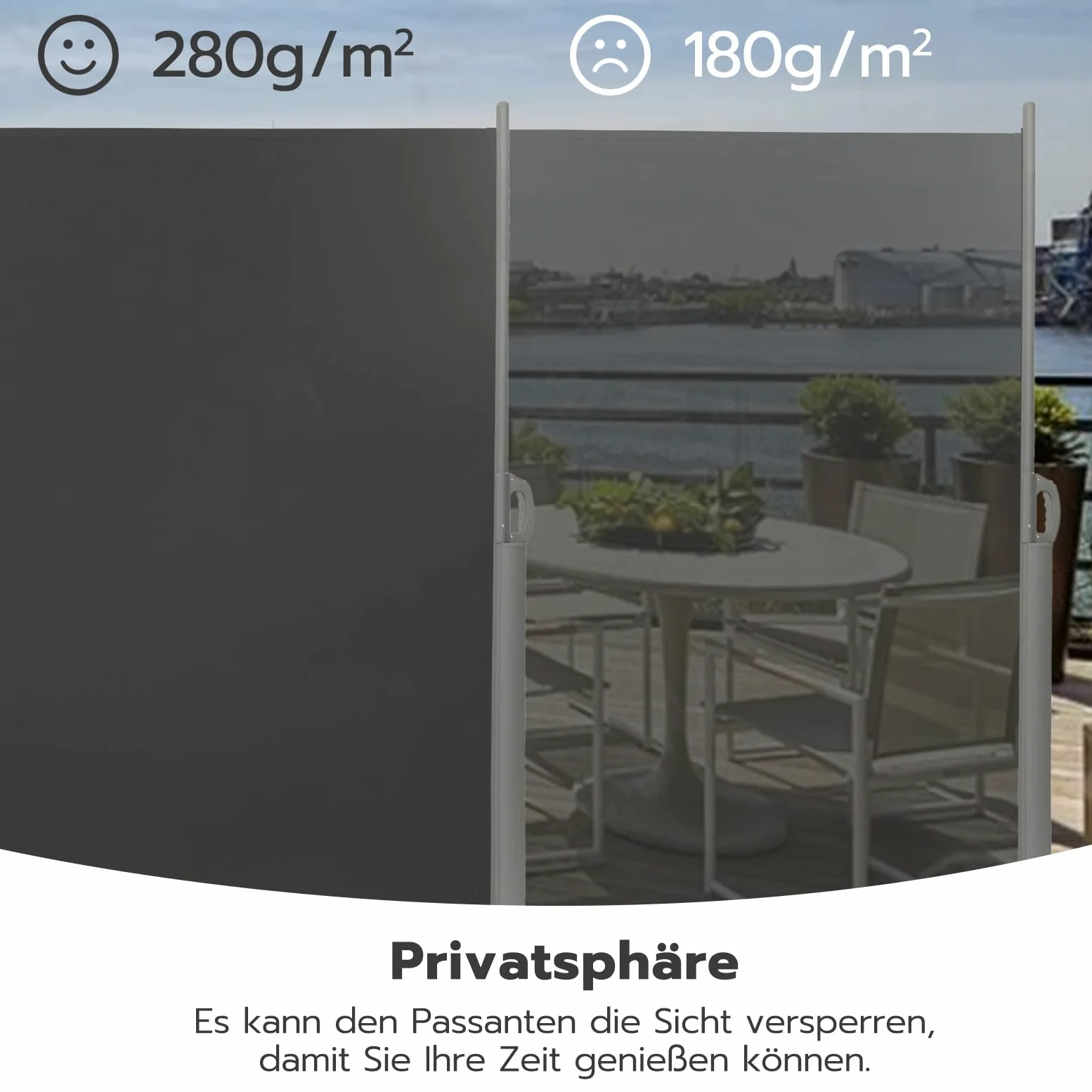 LARMNEE 160 x 450 cm (H x L) Store latéral, Brise-Vue Rétractable pour Jardin, Balcon, Terrasse, Auvent Latéral, Pare-Soleil, Gris foncé EGY1645BP02