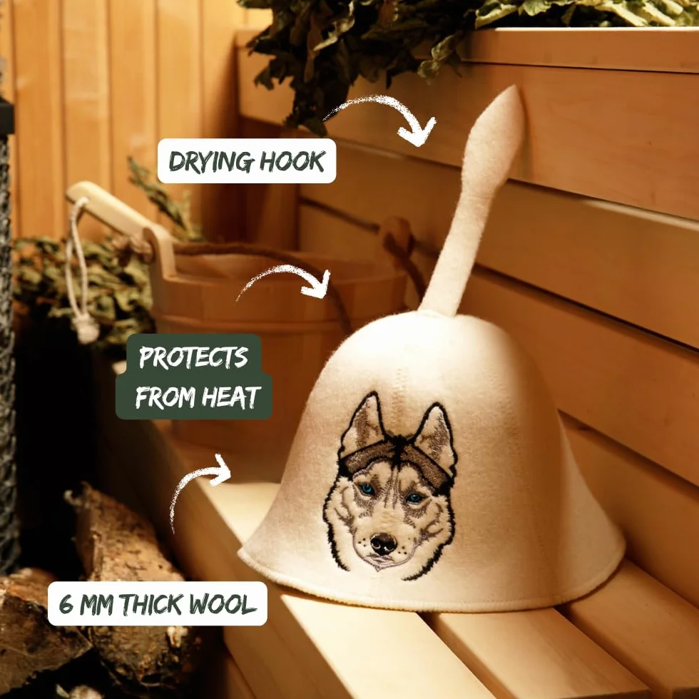Chapeau de Sauna Sauna Husky Blanc - Feutre de Laine Biologique