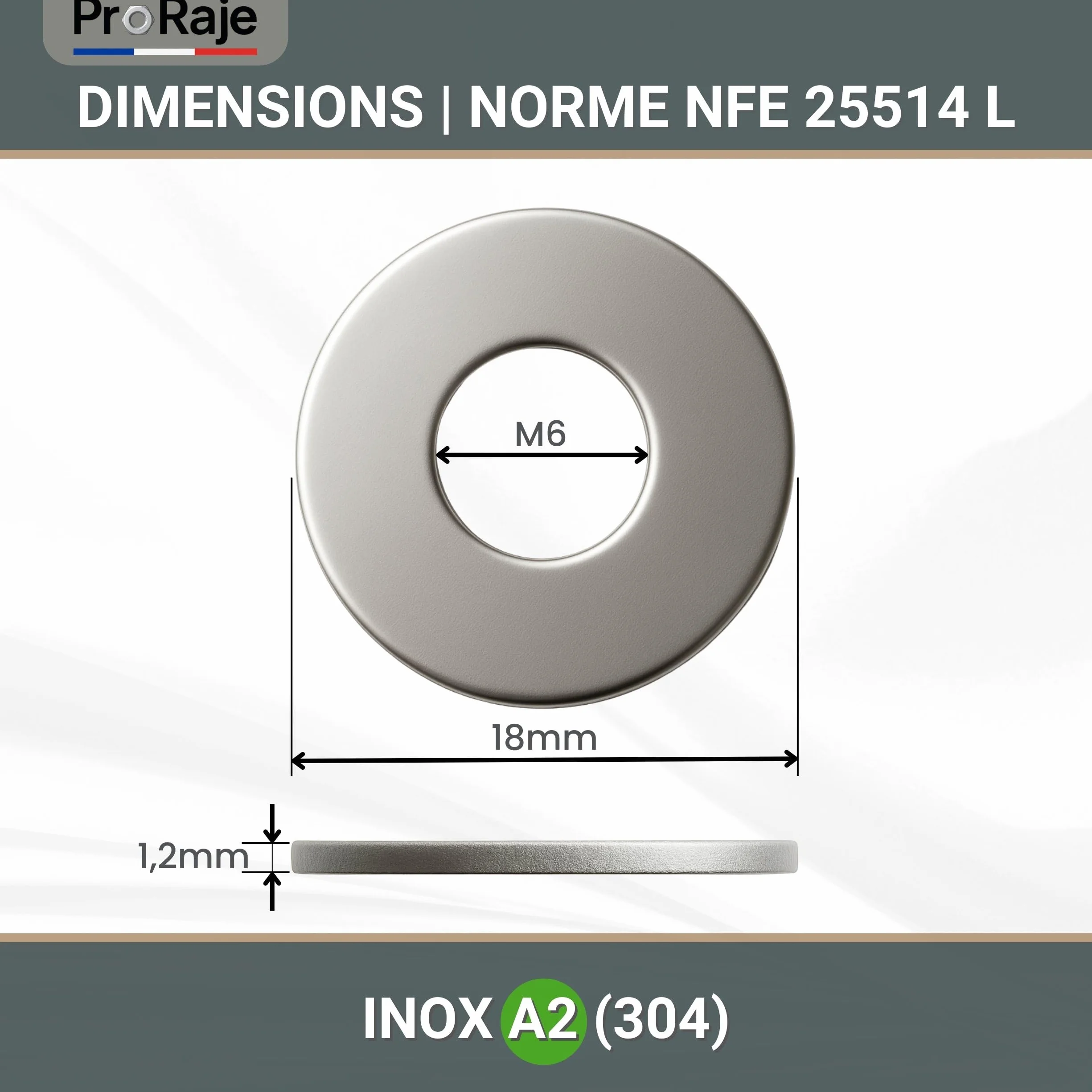 Rondelles INOX plate M6 x 18 mm A2 AISI 304 lot de 20 pièces