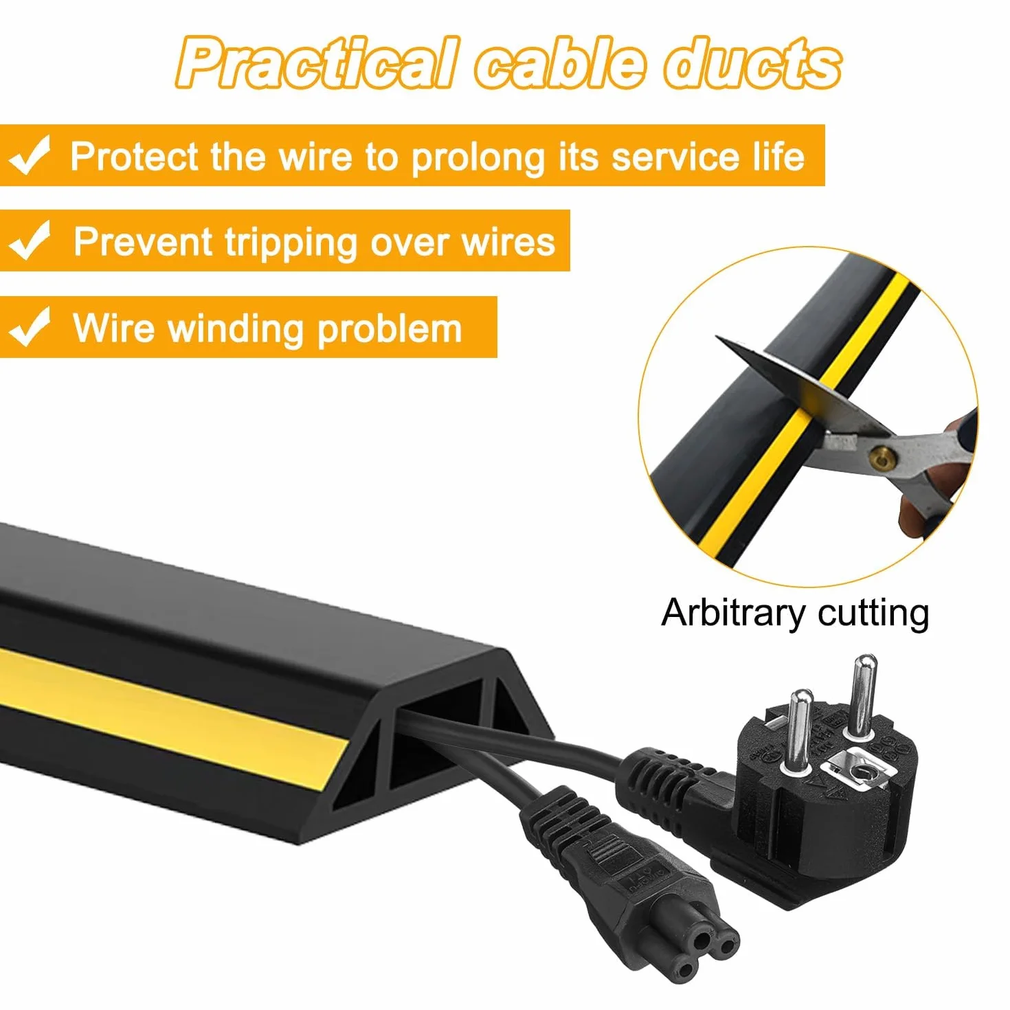 Cache Câble Sol Autocollant 400 cm PVC Flexible Noir Protège Câble 3 Canaux