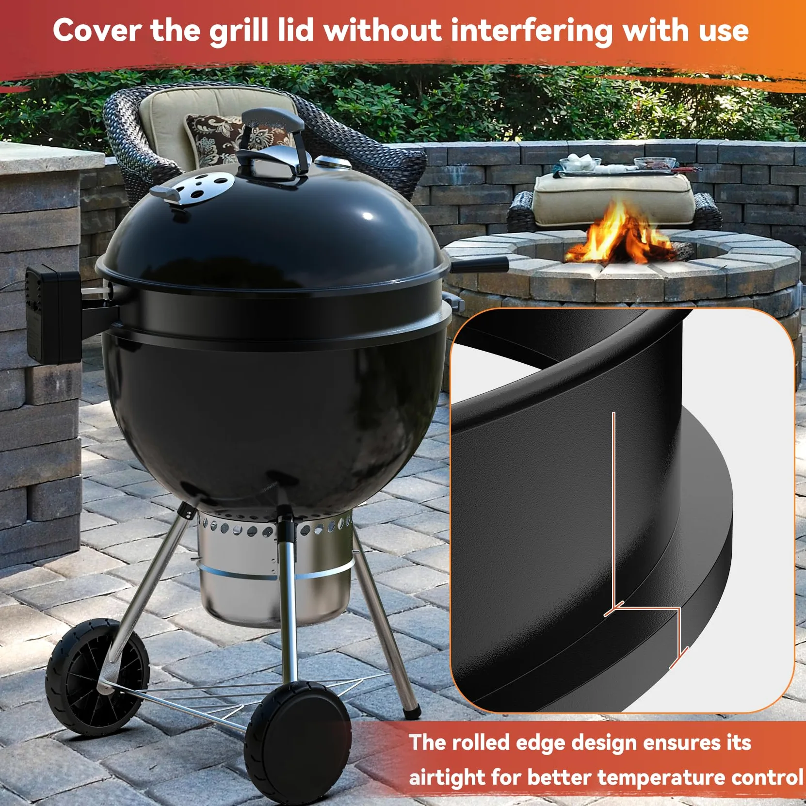 onlyfire Kit de Brochettes Rotisserie avec Moteur DC et Adaptateur, Set de Tournebroche pour Weber Kettle 57cm et Autres Modèles de Taille Similaire, avec 2 Aiguilles à Viande pour Poulet
