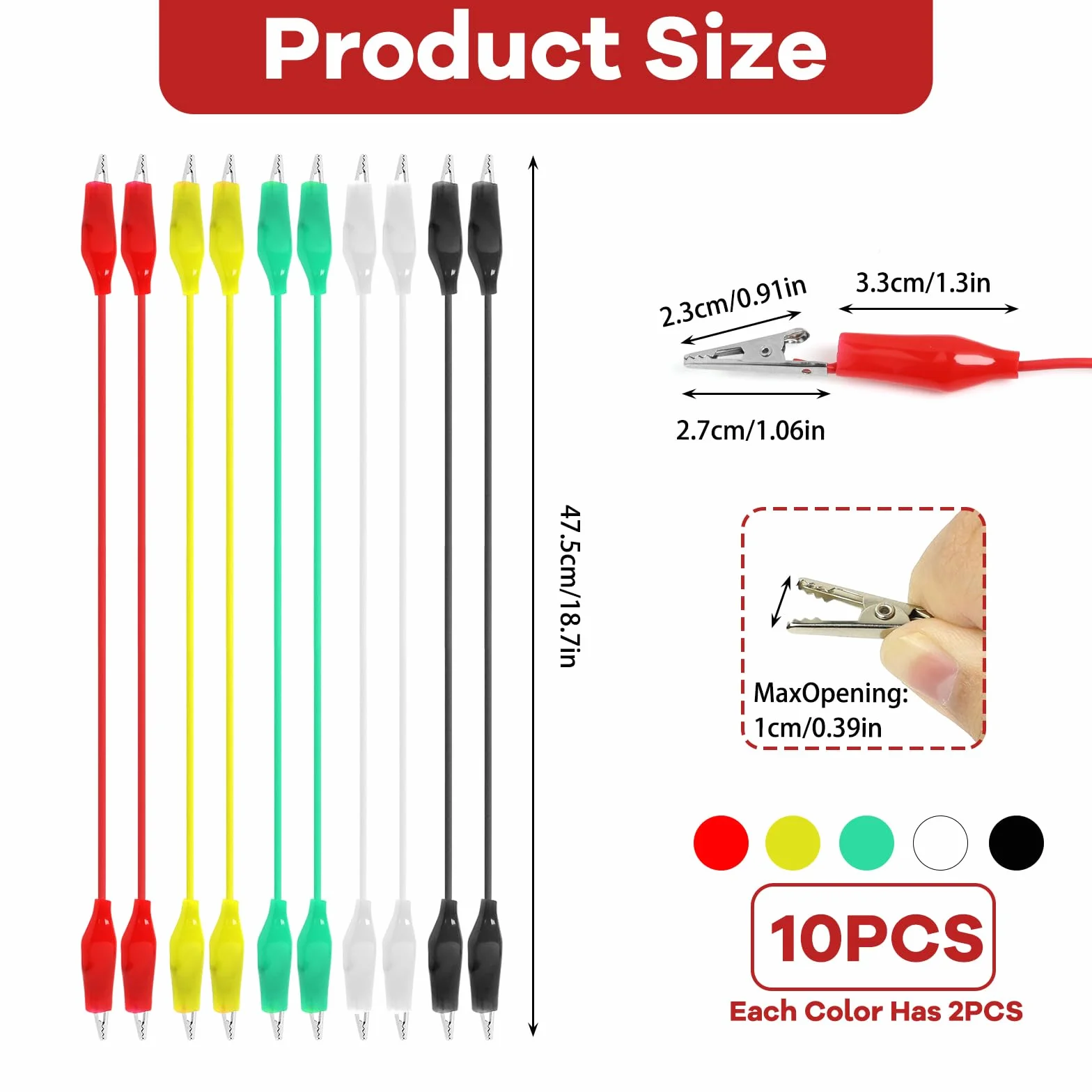 Pince Crocodile Test 10PC Câble Mesure Double Extrémité Isolé Clips Multimètre