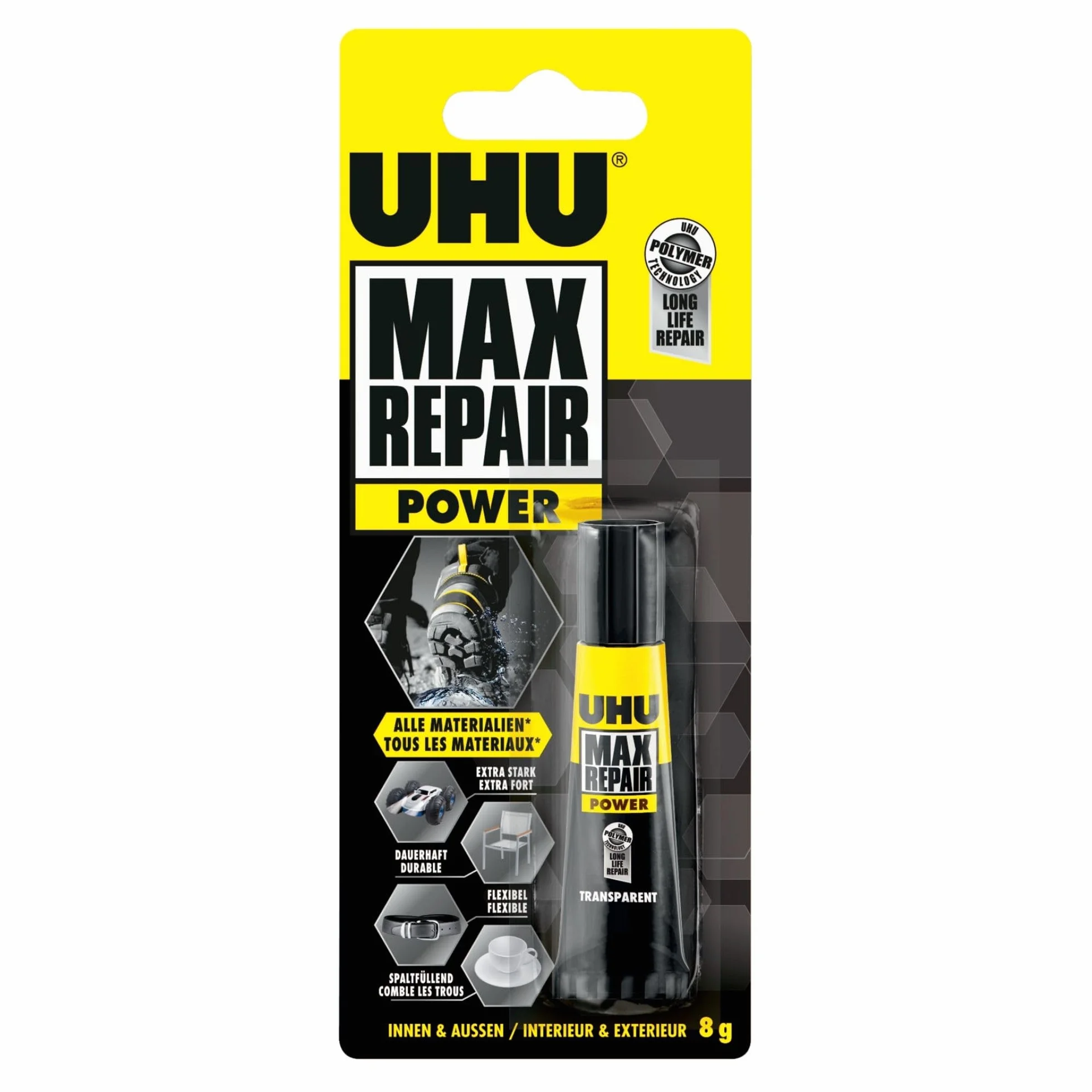 UHU Max repair power Colle Extra-Forte et Flexible Universelle Tous Supports Tube 8 g