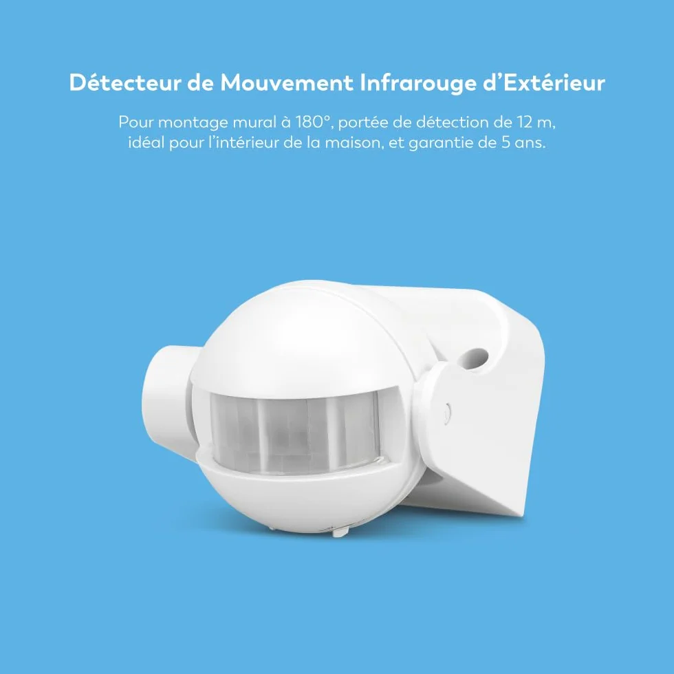 Power-Detector de Mouvement Infrarouge Mural, Angle de détection 180°, Blanc