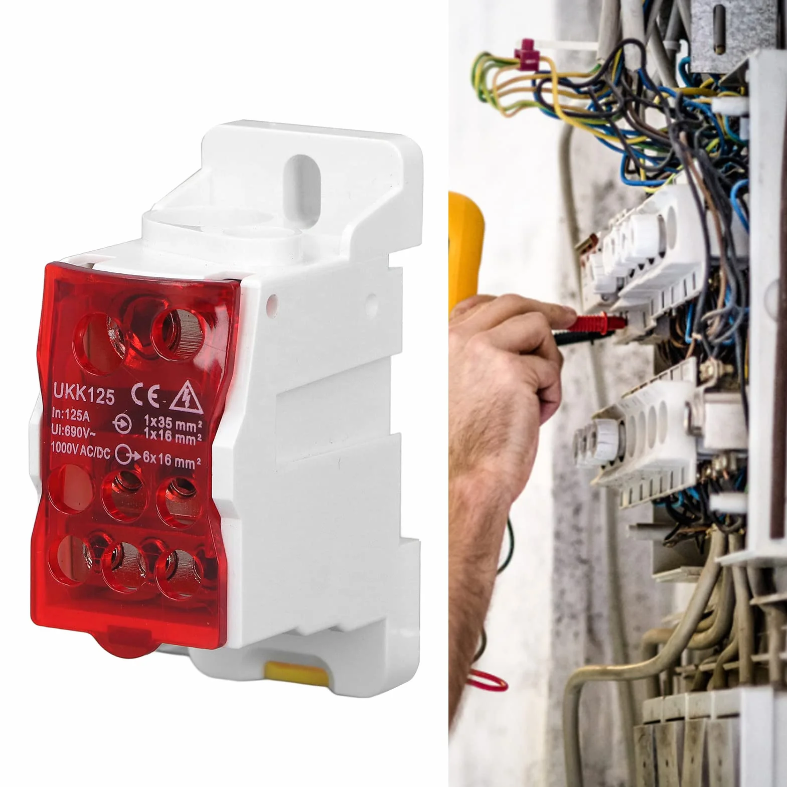 Bornier UKK-125A 690V Rail Din Boîte De Jonction Distribution Avec Couvercle Protection Rouge