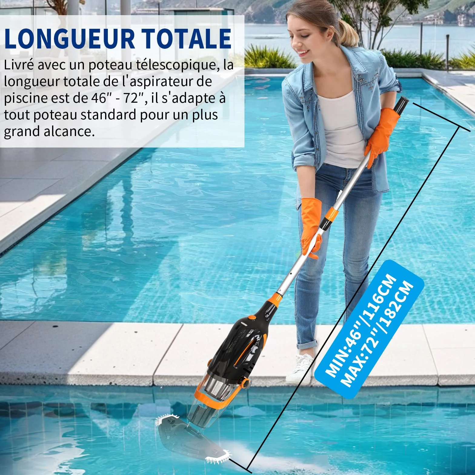 2026 Aspirateur de Piscine à Batterie Rechargeable, Aspirateur à Main sans Fil, 60 Minutes d'Autonomie Nettoyeur Électrique pour Piscine, Jacuzzi, Spa, Noir