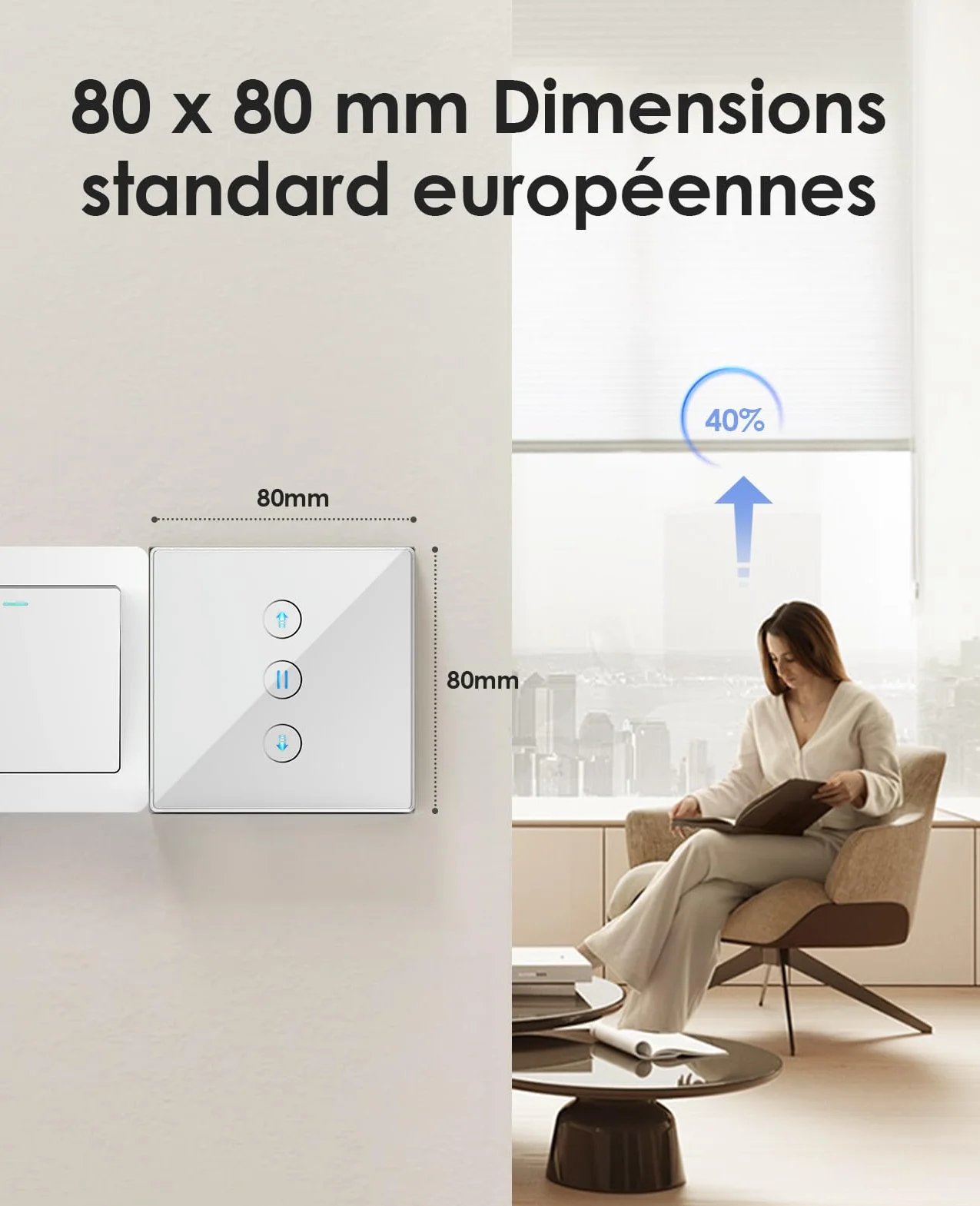 Interrupteur Volet Roulant Connecté Tactile Compatible Alexa/Google Home/Smart Life, Contrôle de Pourcentage et Commande Vocale (Fil Neutre Requis)
