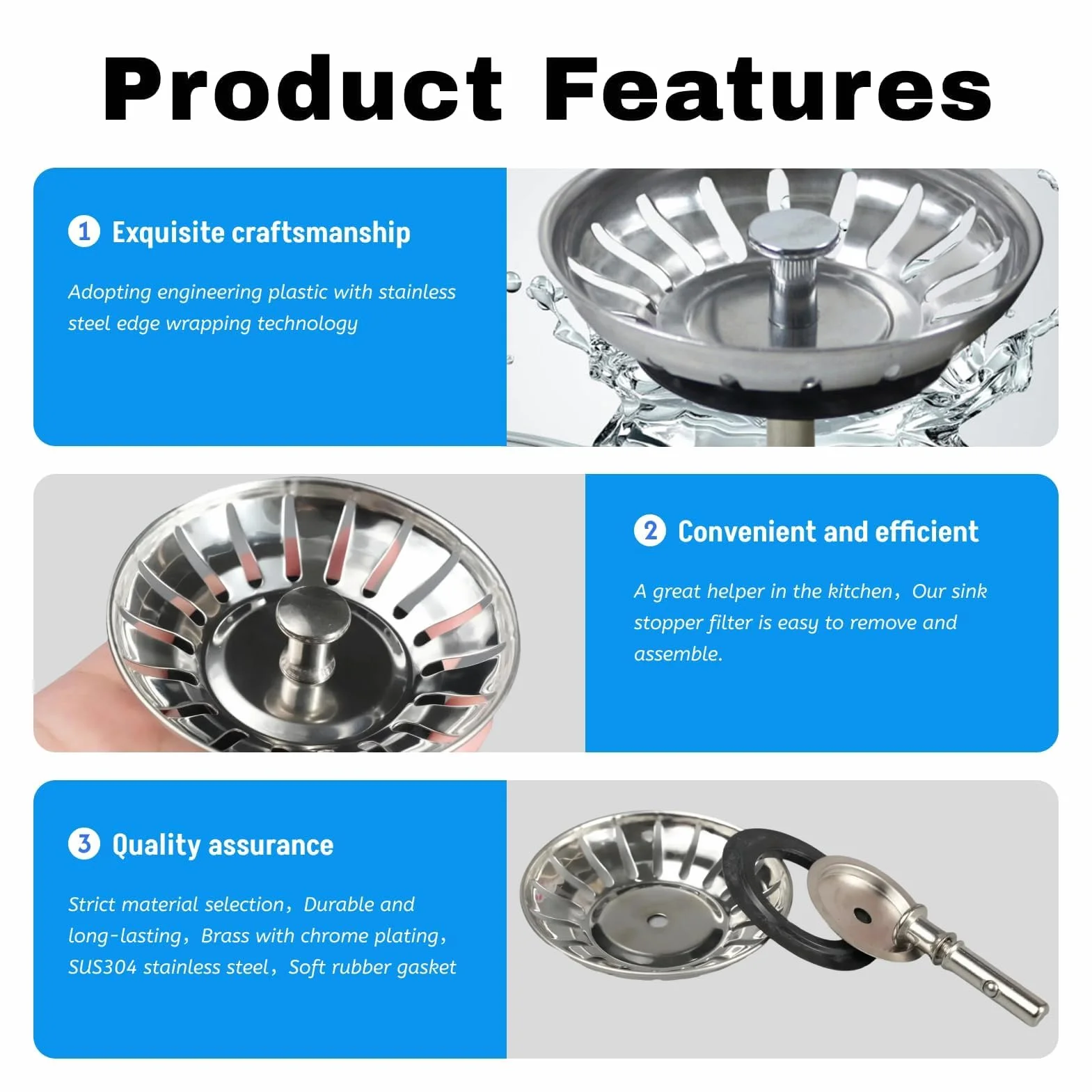 Bouchon d'évier en Acier Inoxydable 78mm - Remplacement pour Éviers de Cuisine