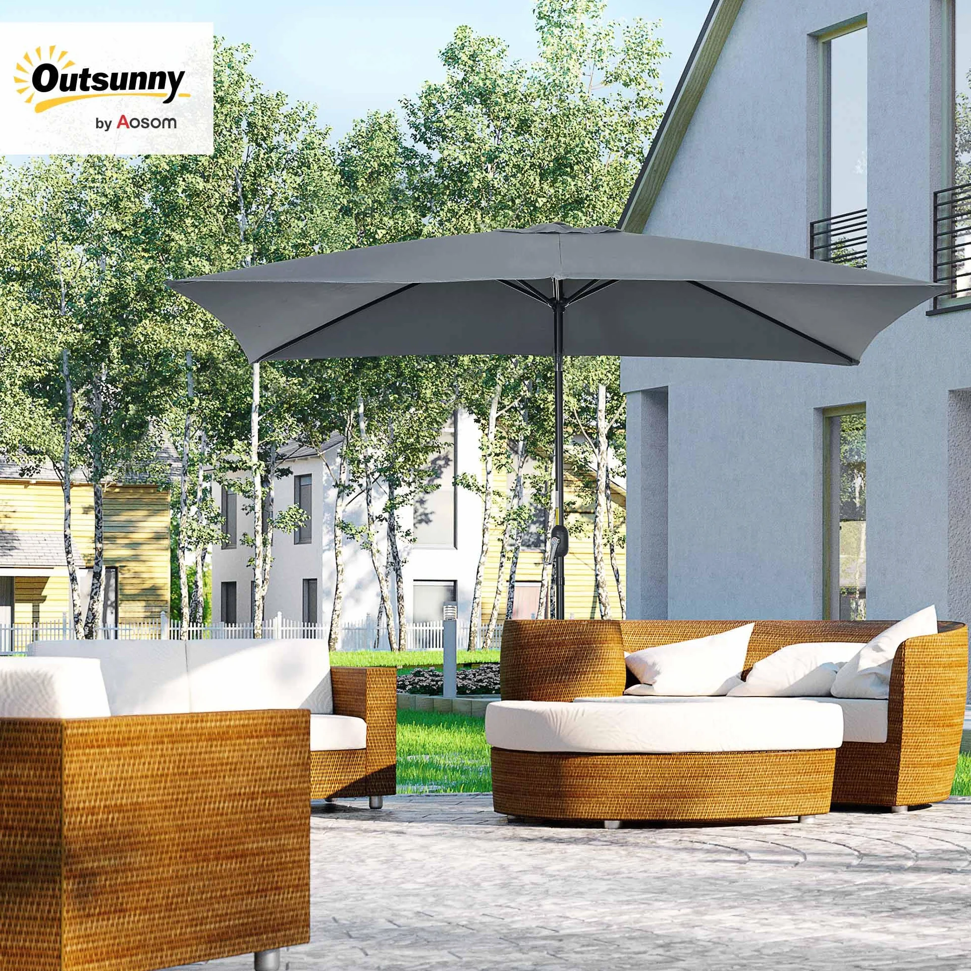 Outsunny Parasol de jardin rectangulaire aluminium 3 x 2 m inclinable polyester haute densité