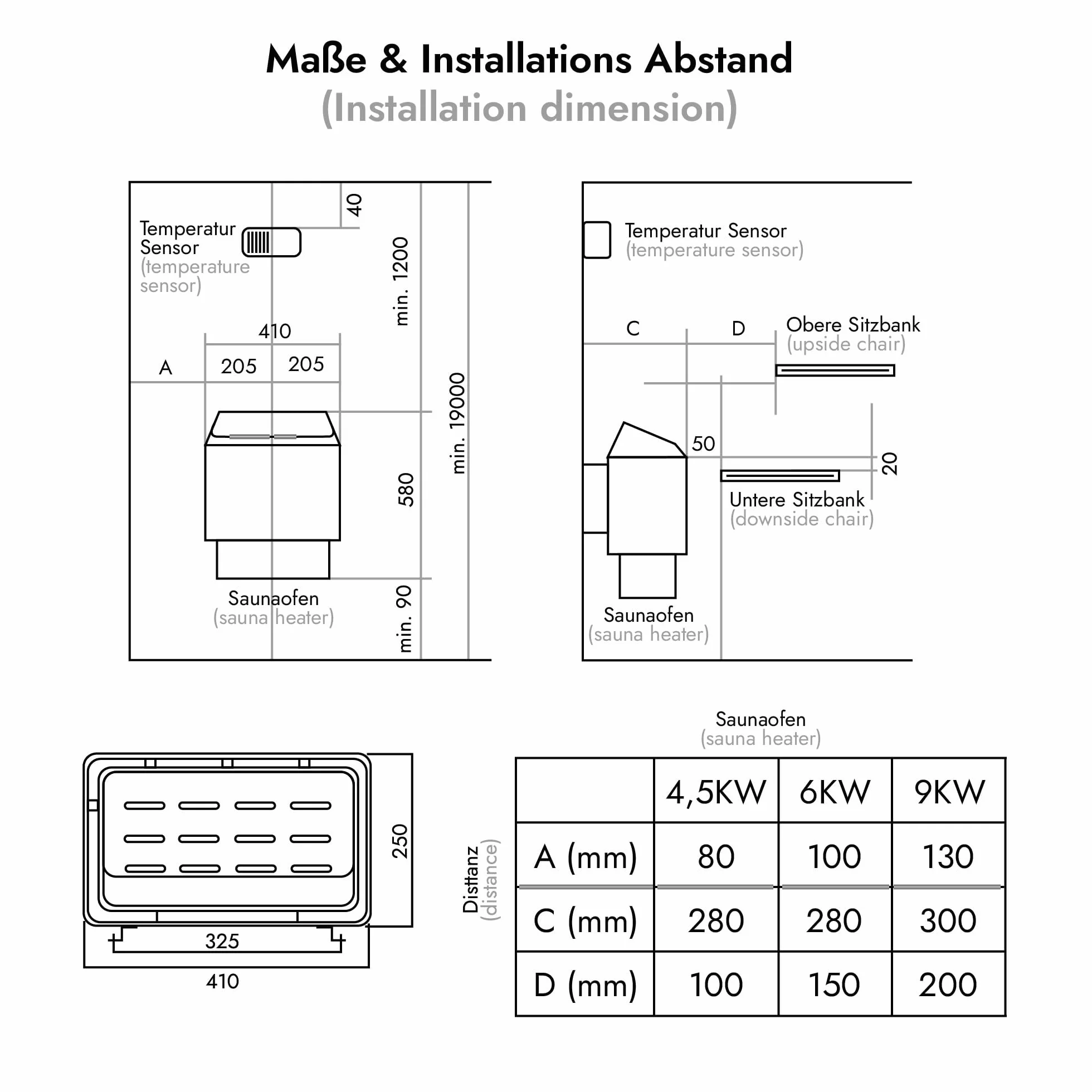 Thermolux Poêle de sauna 4,5 kW avec commande tactile - Chauffage électrique finlandais