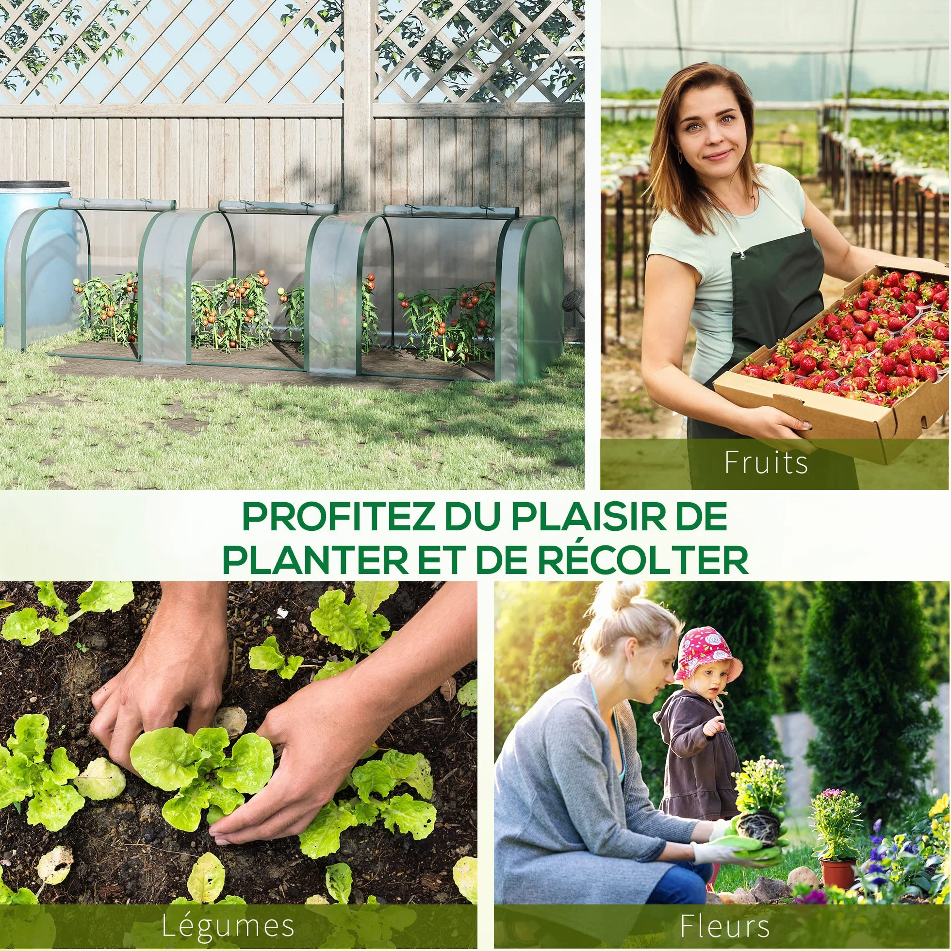 Outsunny Mini Serre de Jardin Mini Serre Tunnel Serre à Tomates 3 x 1 x 0,8 m Acier Plastique Haute densité Anti-UV 3 Portes avec Zip enroulables Transparent