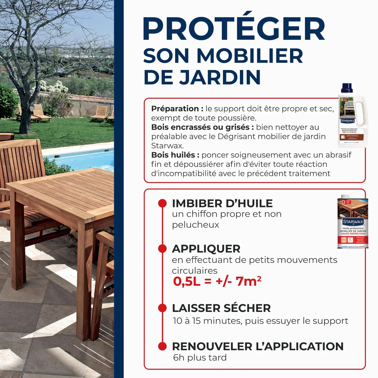 STARWAX Huile Protectrice pour Mobilier de Jardin en Bois 500ml Résiste à l'Eau et aux UV Incolore