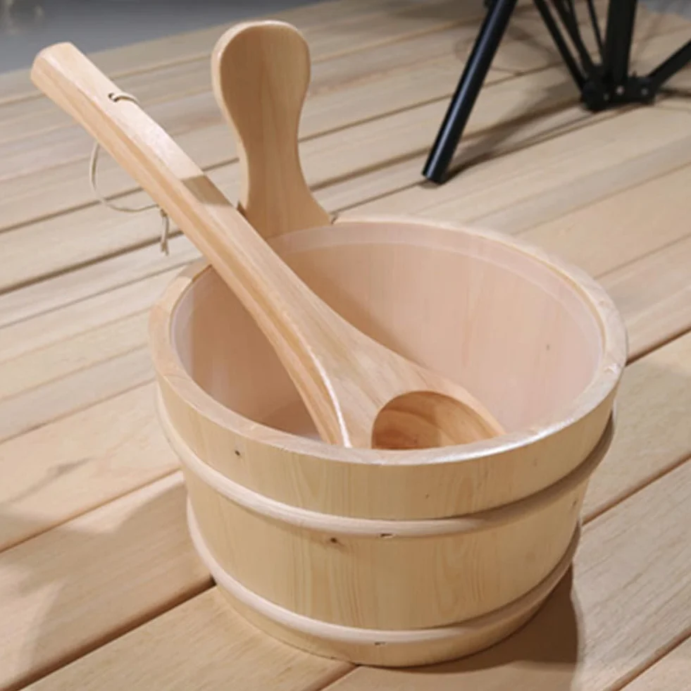 Kit de Sauna en Bois avec Seau et Louche, Accessoire de Sauna Essentiel pour Hammam