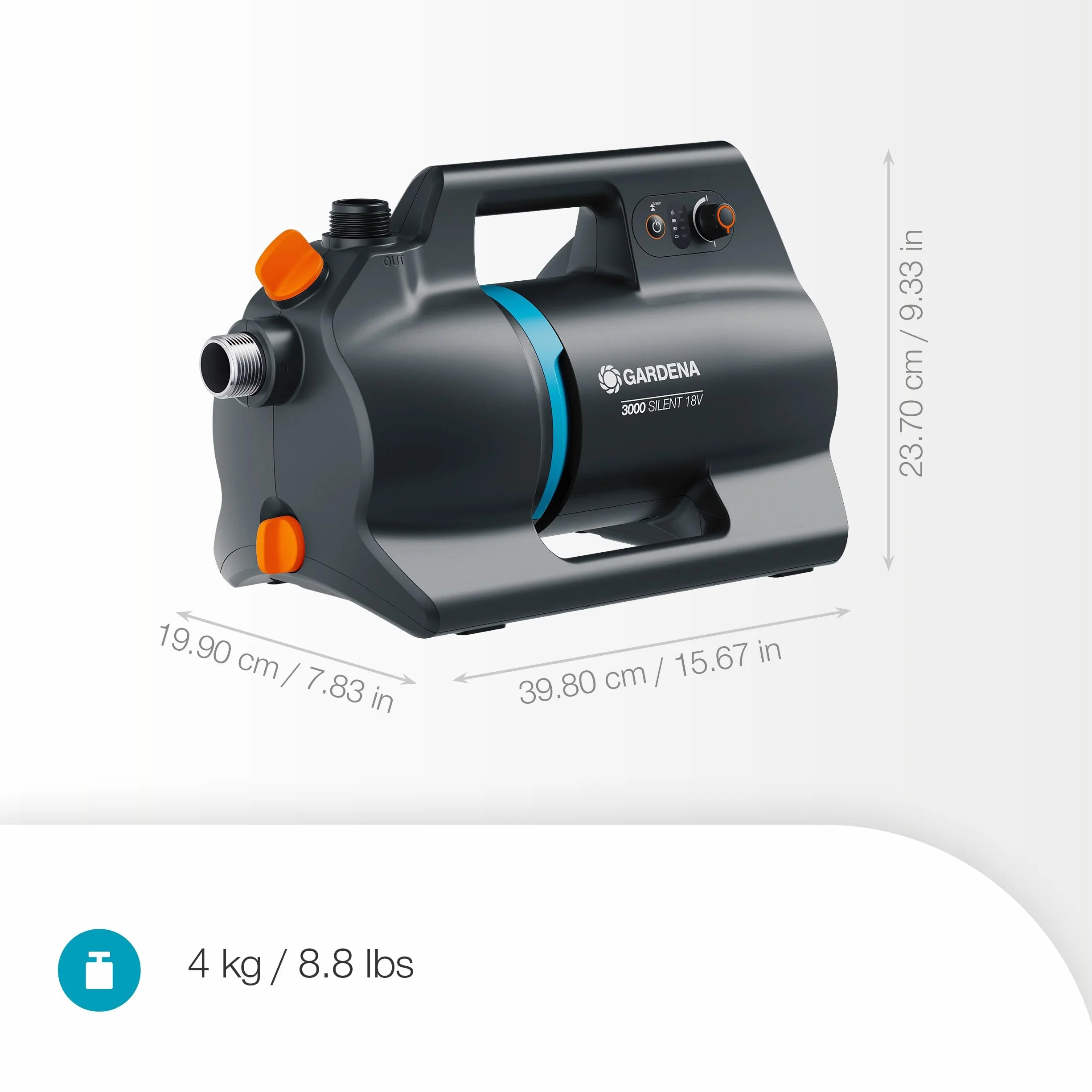 Gardena Pompe de jardin sur batterie 3000 Silent 18V P4A Kit prêt à l'emploi