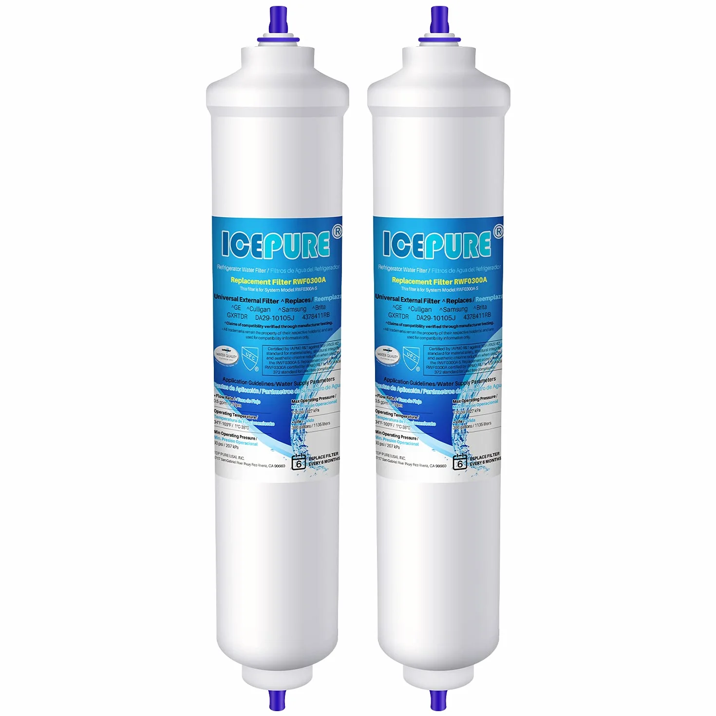 ICEPURE Filtre à eau pour réfrigérateur compatible Samsung DA29-10105J, DA99-02131B, 2 pièces