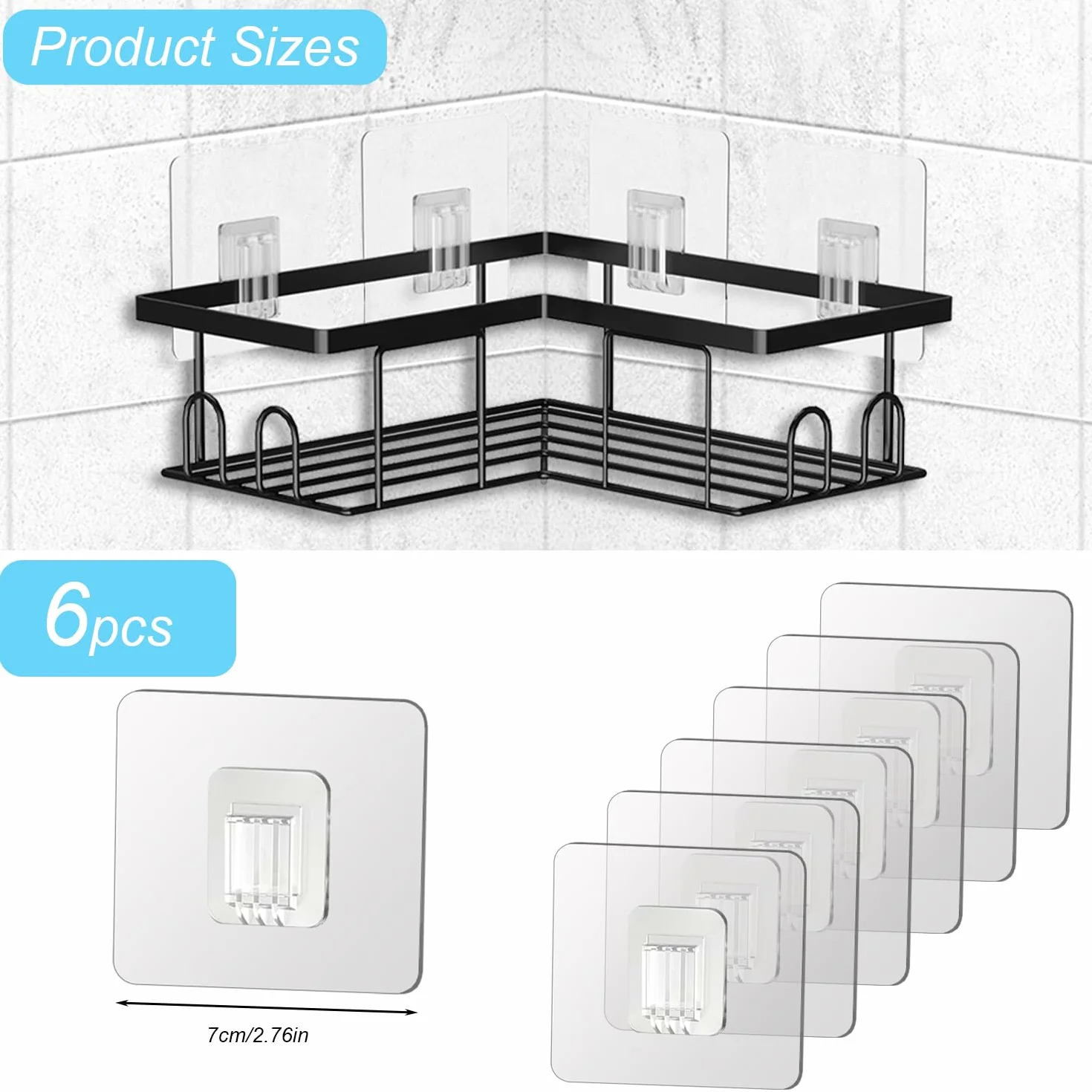 Crochets adhésifs de rechange transparents 7 x 7 cm pour étagère douche salle de bain cuisine