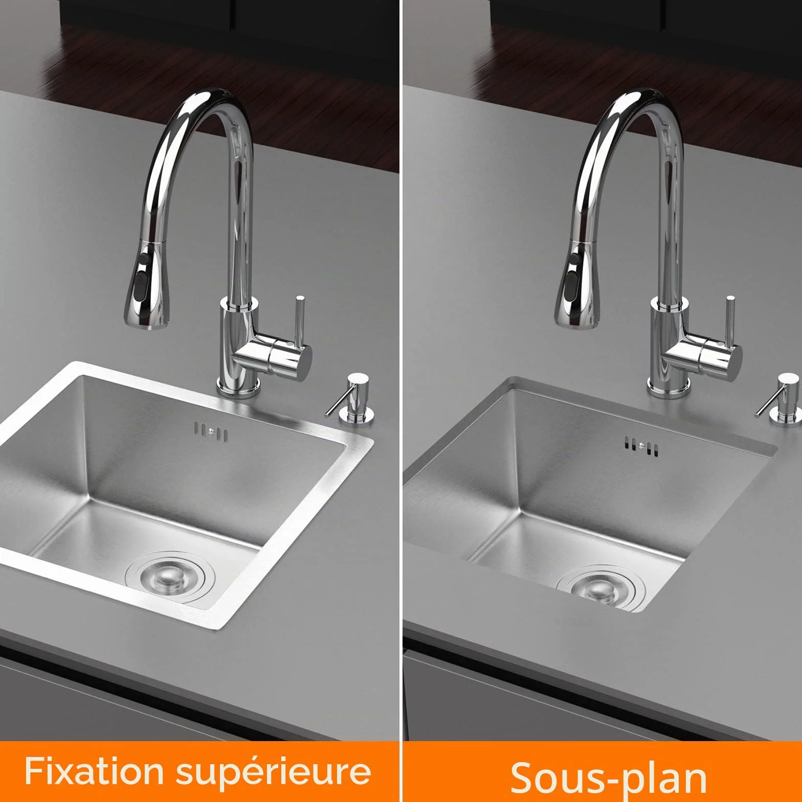 Ibergrif M84040 Évier de Cuisine 1 Bac Acier Inoxydable 40x40 cm Argent