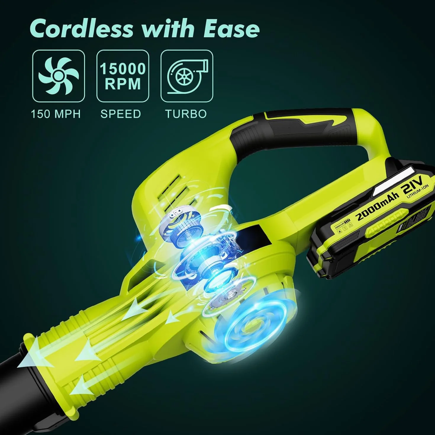 Souffleur de Feuilles sans Fil 21 V 4,0 Ah 3000 W 2 Modes de Vitesse