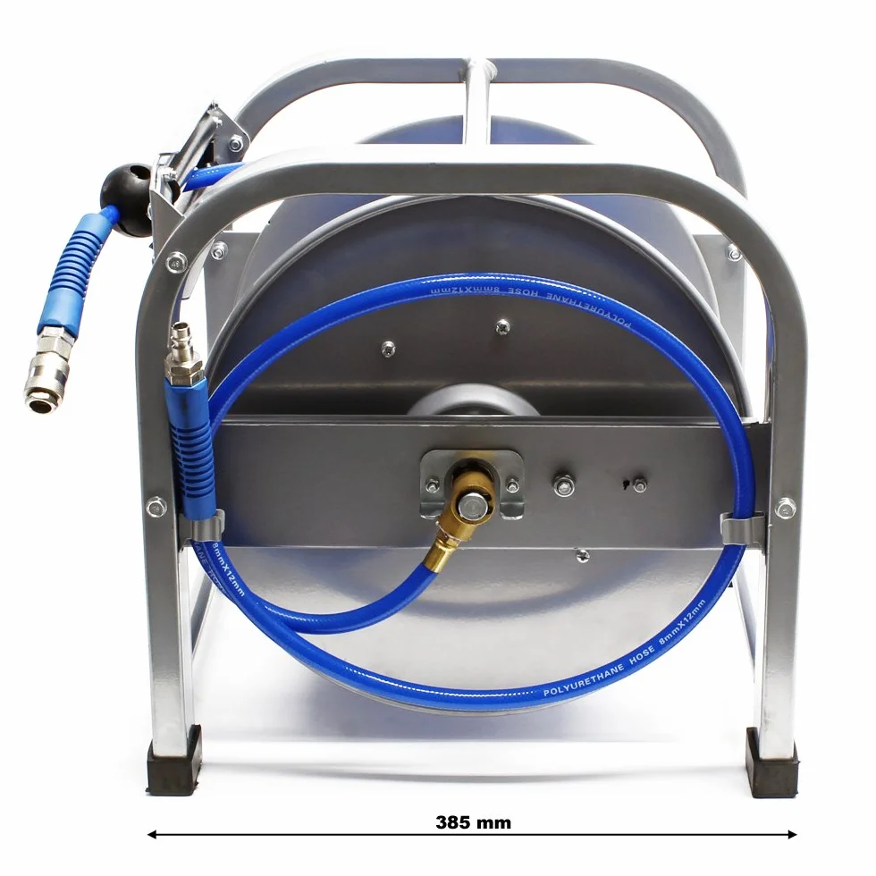 Wiltec Dévidoir automatique avec tuyau 30 m, 360 x 385 x 380 mm, En acier et PU, Enrouleur de tuyau pneumatique 12 bar, connexion 1/4"