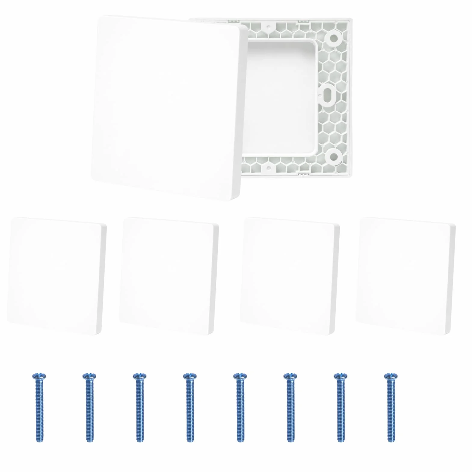 Cache Prise Murale Blanc 8,6 x 8,6 cm Plastique Fixation par Vis Plaque Cache Trou Prise Plate Multiprise