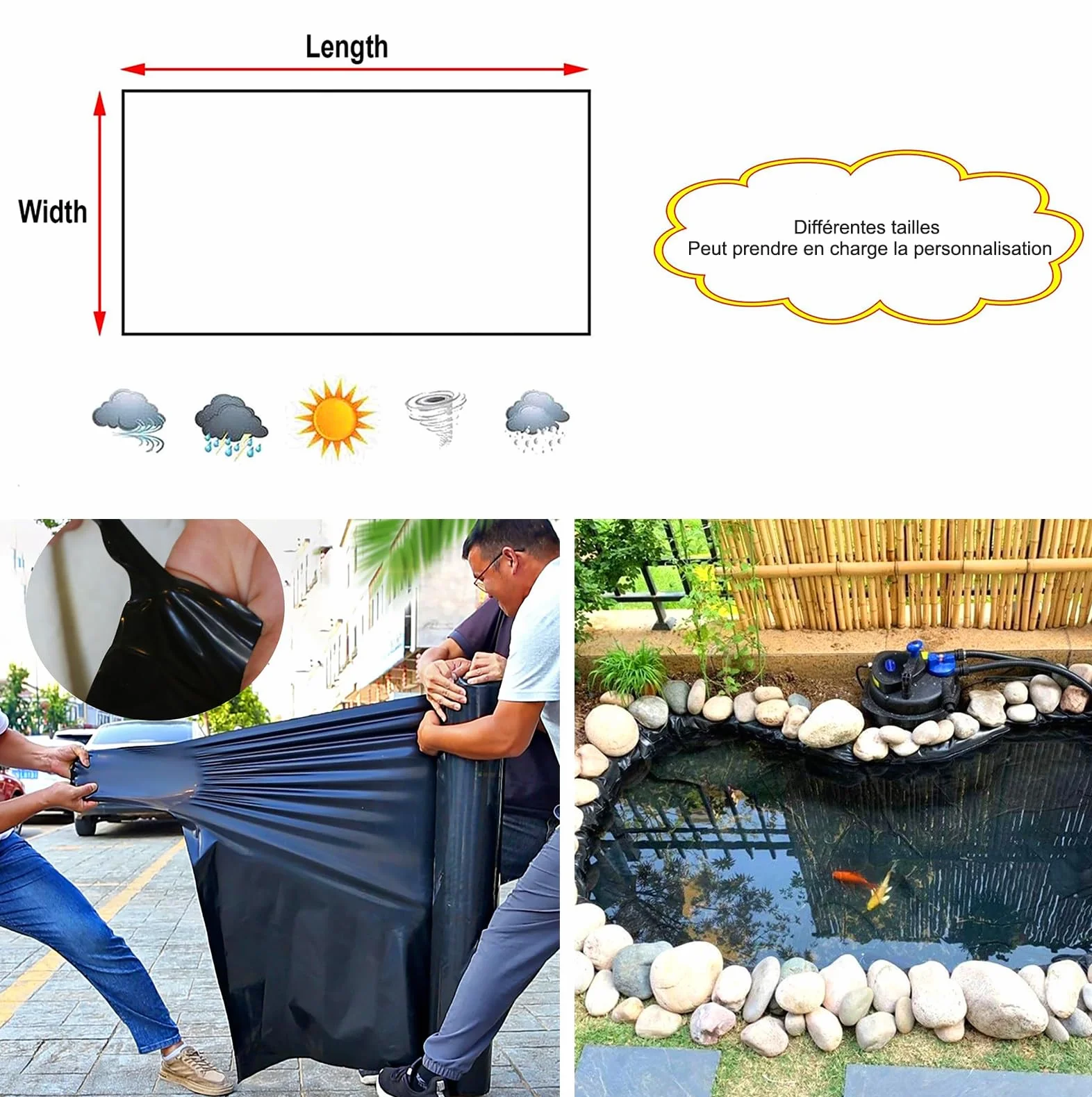 Bâche d'Étang EPDM 8x8m Liner Bassin Extérieur pour Koi et Cascades