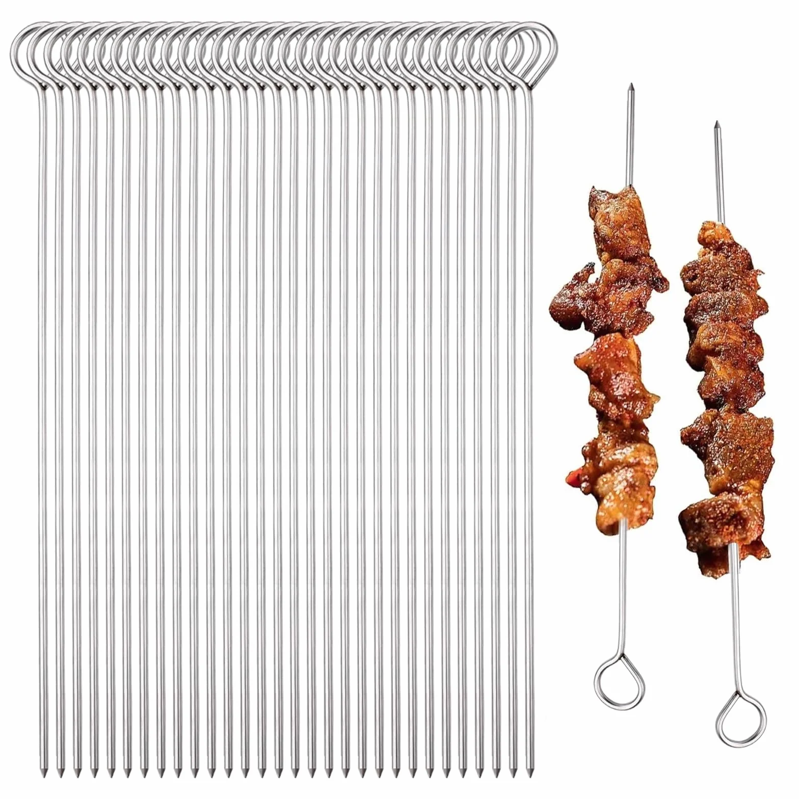 30 Pièces Brochettes Inox,25 cm Brchettes RéUtilisables en Acier Inoxydable,Brochette Pour Griller,Brochette Barbecue pour Grille Barbecue,Viande,Légumes,Facile à Nettoyer