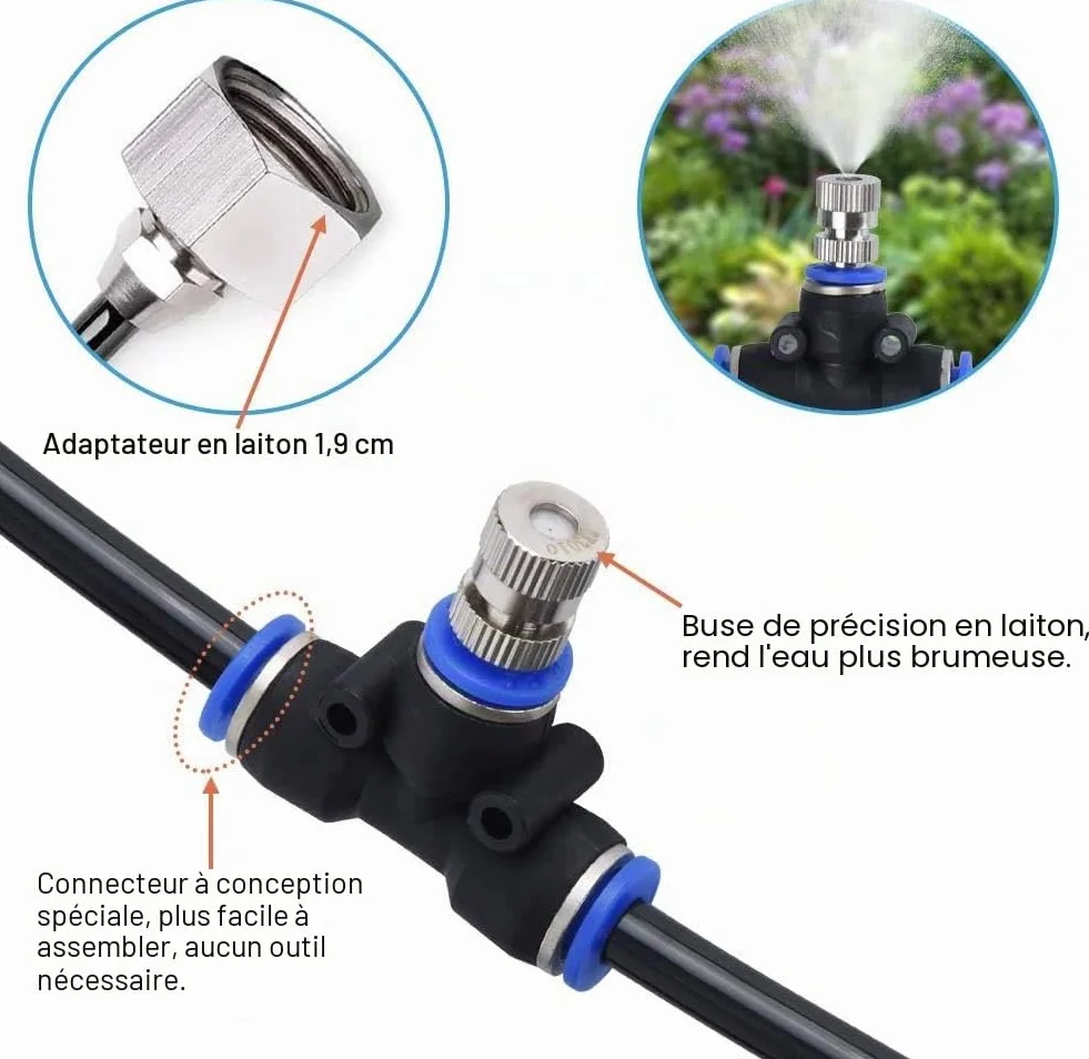 Brumisateur Exterieur 18M Terrasse avec 17 Buse +2 Rechange +1 Adaptateur Laiton 3/4" Jardin Serre