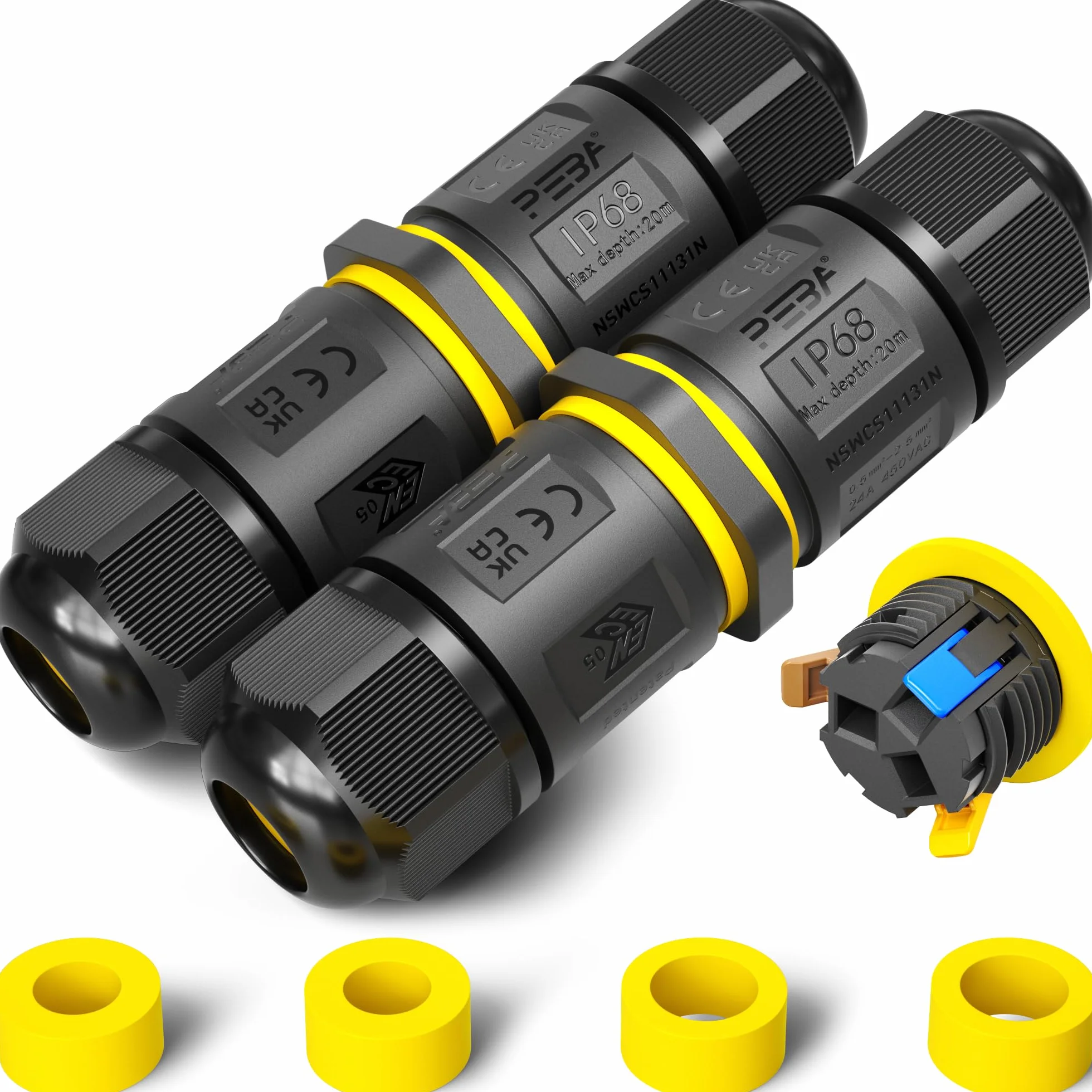 PEBA Connecteurs de Câbles Étanches IP68 Boîte de Jonction 3 Fils Raccord Extérieur Ø4-12mm 2 Pièces