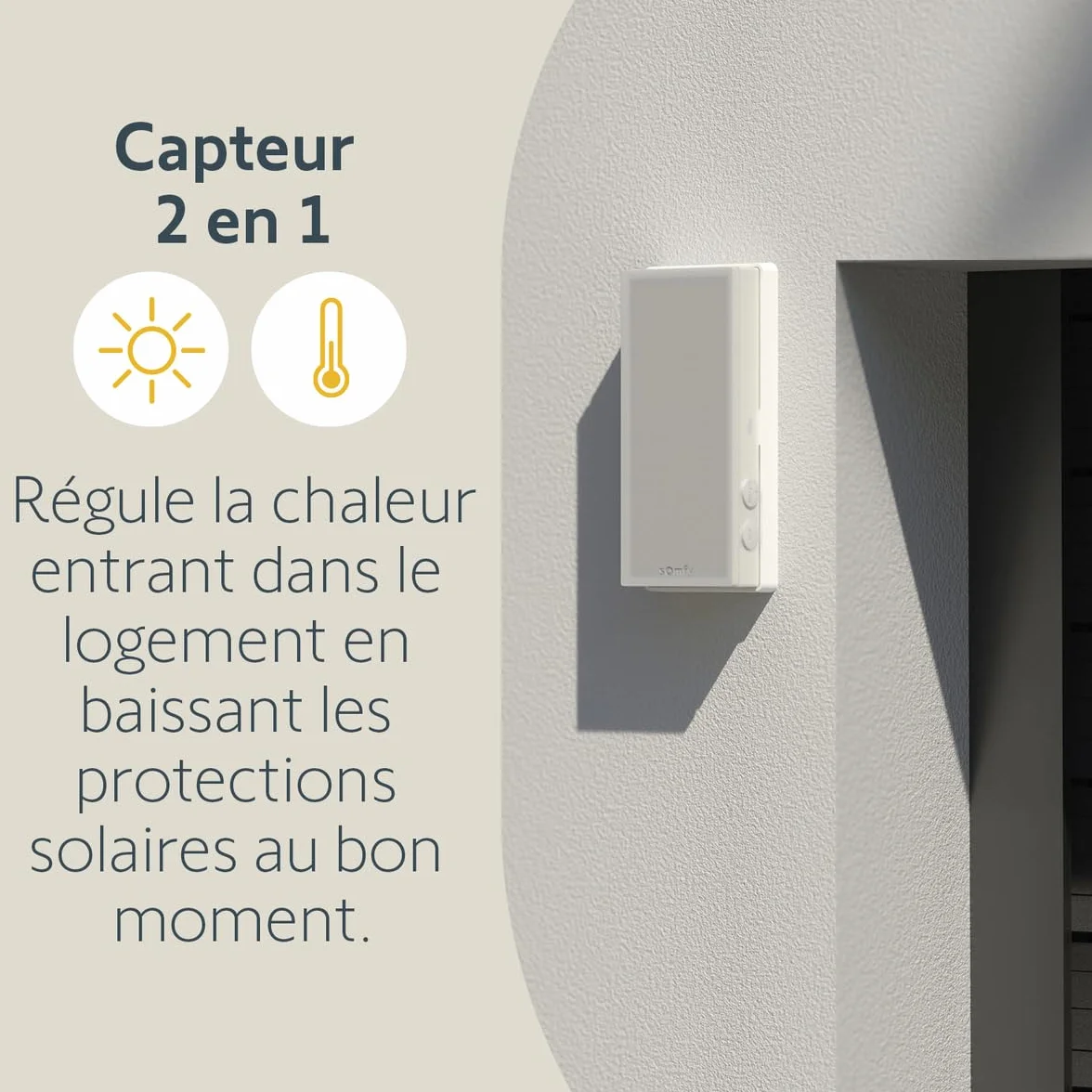 Somfy Suntéis io Capteur d’ensoleillement et de température extérieure Compatible Tahoma Switch