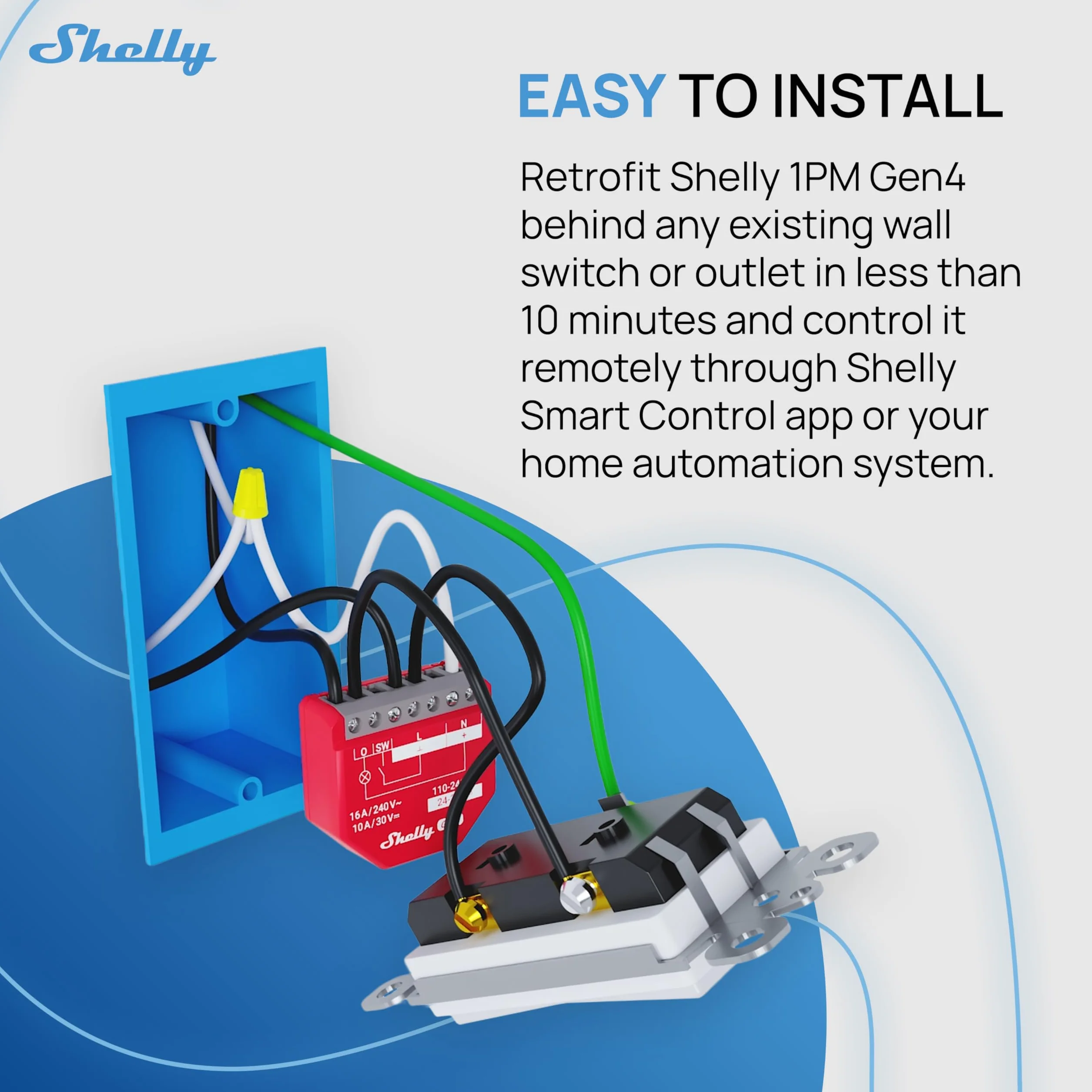 Shelly 1PM Gen4 Interrupteur Matter Zigbee Wi-Fi 1 Canal 16A Mesure Consommation Électrique Lot de 2