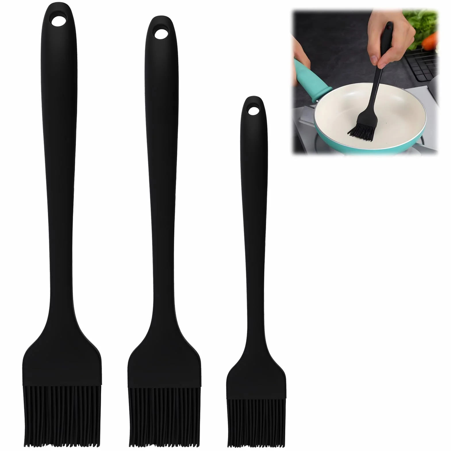 Lot de 3 pinceaux de cuisson en silicone résistant à la chaleur sans BPA pour barbecue, marinades, glaçage