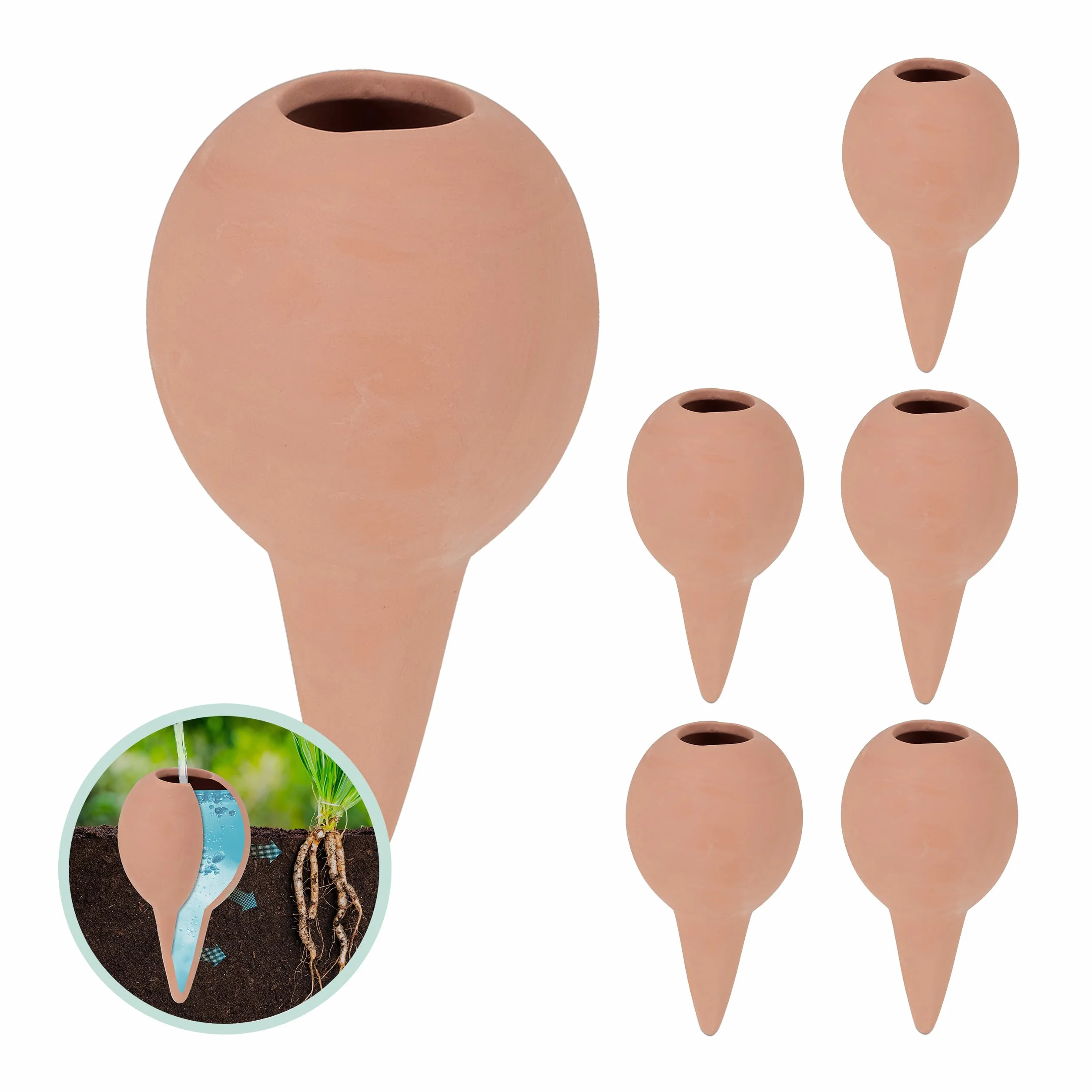 Relaxdays Arrosage en Terre Cuite, lot Pratique de 6, pour intérieur et extérieur, H x D : 11,5 x 6 cm, Marron