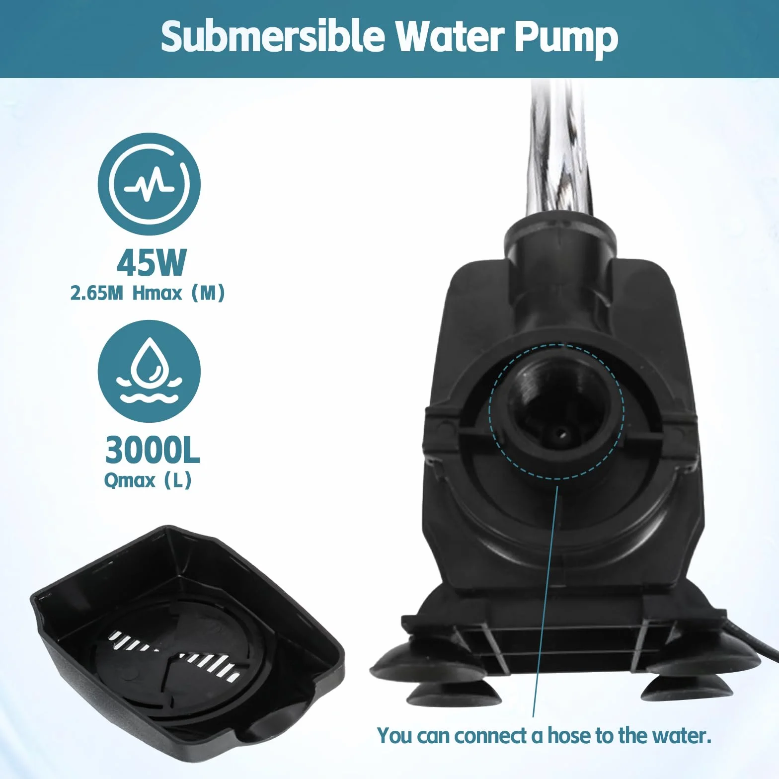 Cascade de bassin en acier inoxydable 30 cm avec pompe 45W 3000L/H pour jardin