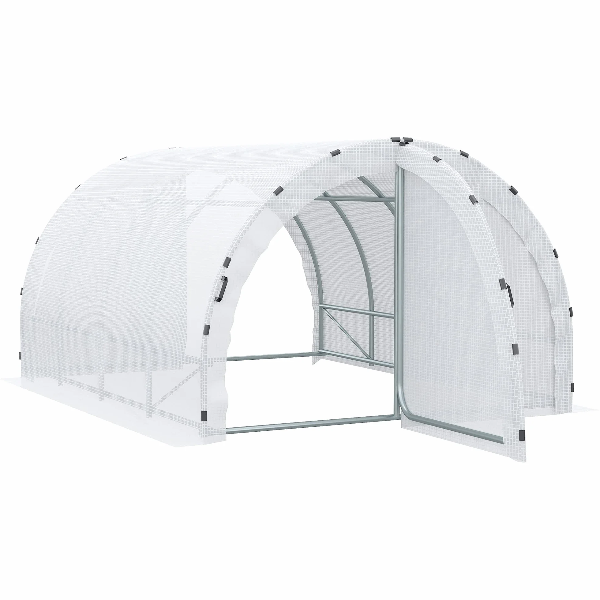 Outsunny Serre de Jardin Tunnel Surface Sol 12 m² 4L x 3l x 2H m châssis Tubulaire renforcé 25 mm Double Porte avec poignées Blanc