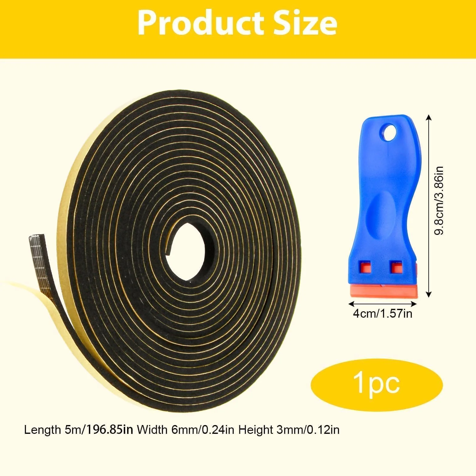 Joint Mousse Adhésif Autocollant 5m pour Plaque de Cuisson avec Grattoir 6x3mm