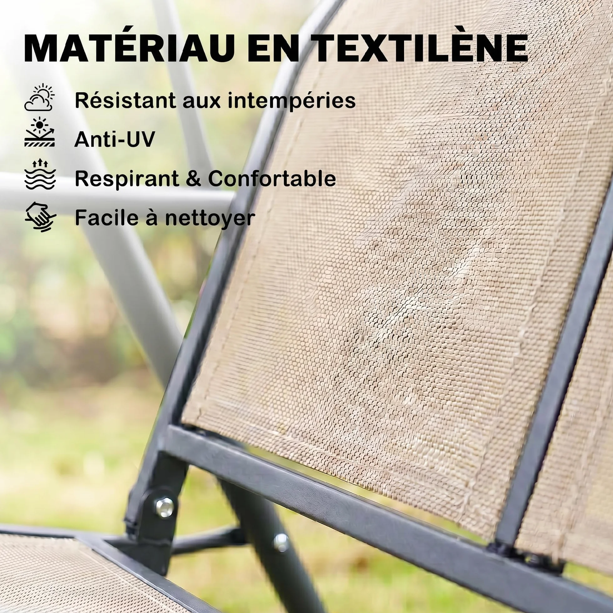 Outsunny Balancelle de Jardin 3 Places Toit Inclinaison réglable Acier époxy Beige