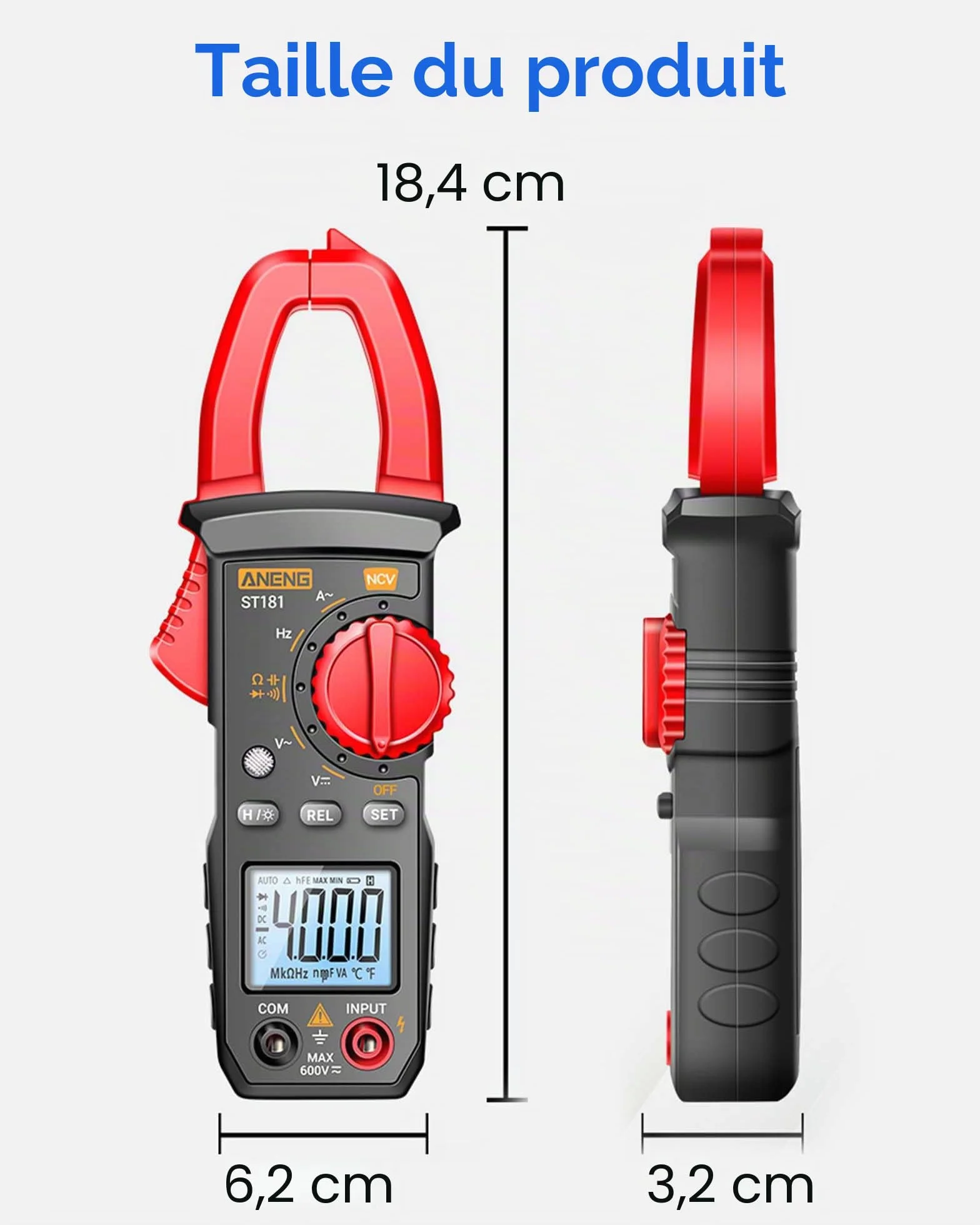 Pince d'alimentation numérique AC/DC True-RMS 4000 comptage ampèremètre avec sélection automatique de la gamme