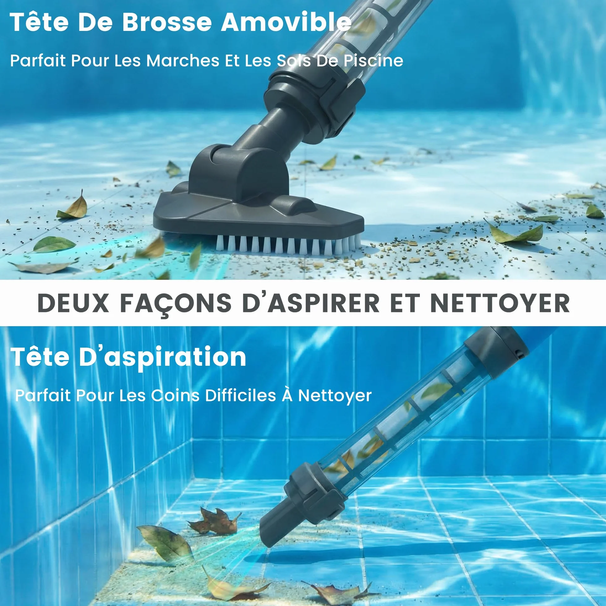Aspirateur Piscine sans Fil, Aspirateur de Piscine Manuel avec jusqu'à 60 Min d'autonomie, Nettoyeur Piscine avec Manche Télescopique pour Spa, Bain à Remous, Petite Piscine Hors-Sol et Pataugeoire
