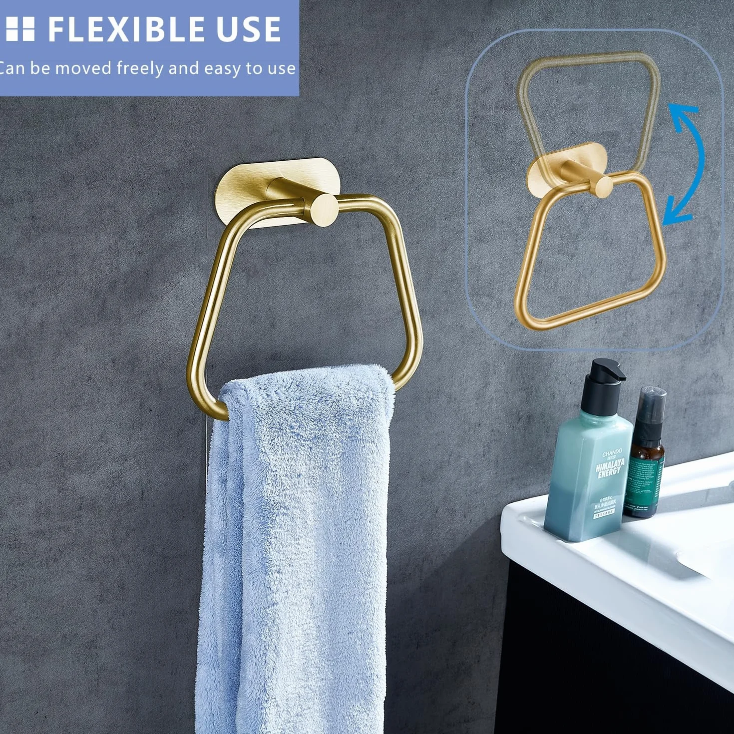 Anneau Porte-Serviette Autocollant en Acier Inoxydable 304 pour Salle de Bain et Cuisine, Trapézoïdal Or