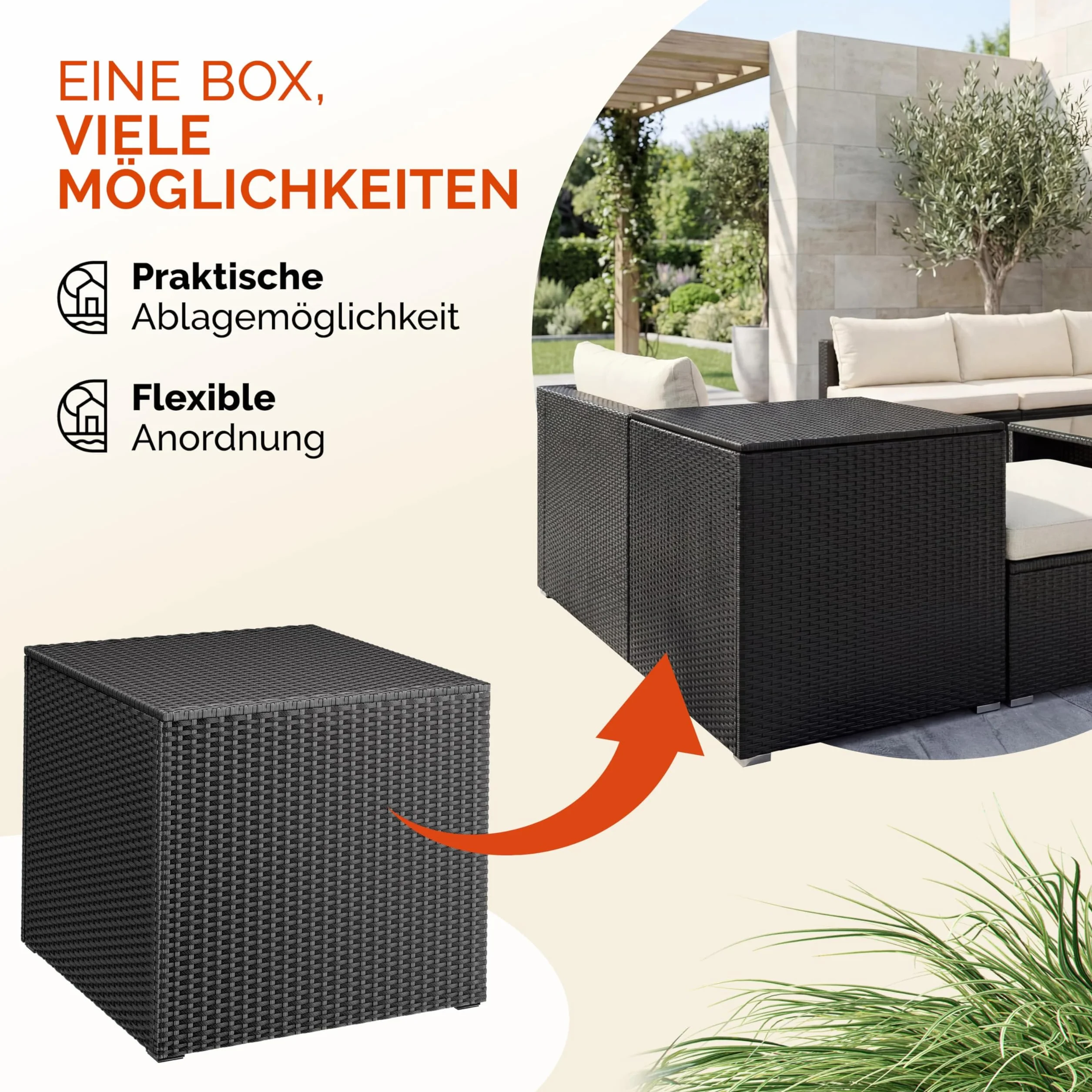 Casaria Coffre de rangement 318 L 75x75x70cm Polyrotin Résistant intempéries Imperméable Balcon Noir