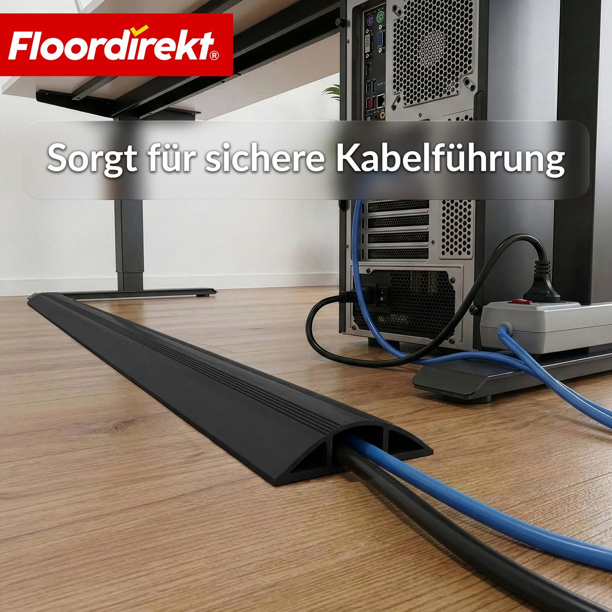 Floordirekt Cable Guard Gaine de protection anti-trébuchement pour sol 1,8 m protection 2 câbles Noir