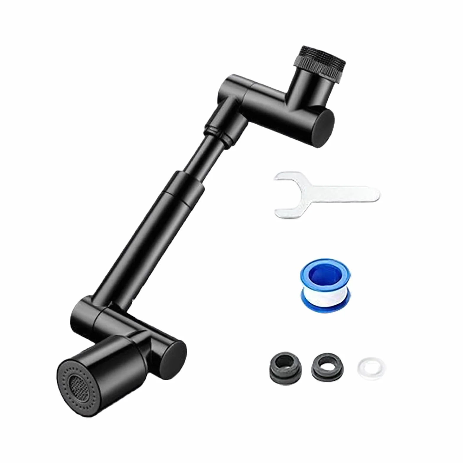 Extension de robinet rotative universel à bras robotique, double mode, noir pour cuisine et salle de bain