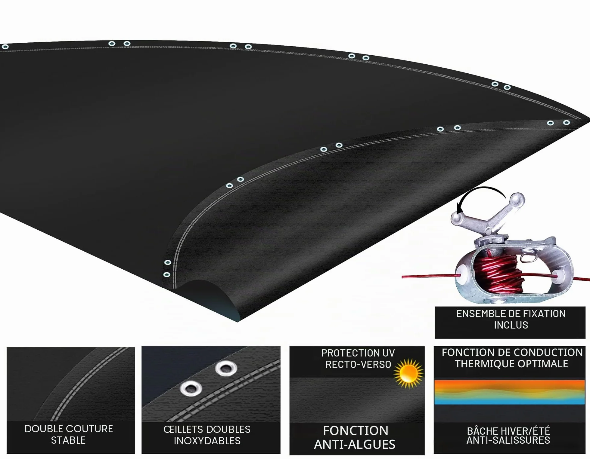 QUICK STAR Couverture de Piscine d'hiver Ronde 200g/m² 560 cm Noir