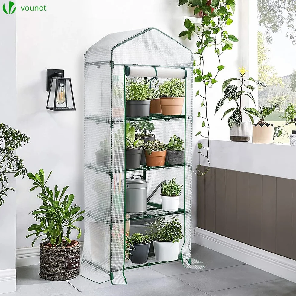 VOUNOT® Serre de Jardin PE avec Étagères 4 Niveaux Serre de Jardin pour Légumes Plantes Fleurs Bâche Renforcée 135g/m2 Protéger Vos Plantes en Toutes Saisons 69x49x160cm
