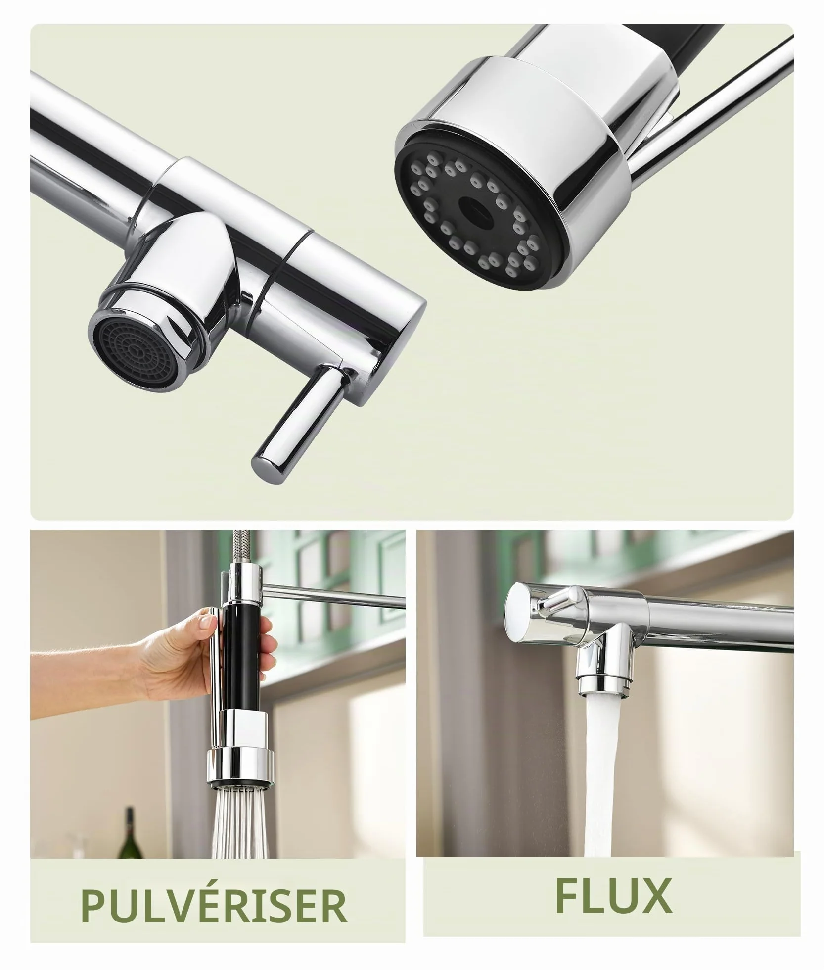 Robinet de cuisine avec douchette extractible pivotant 360° mitigeur haute pression acier inoxydable