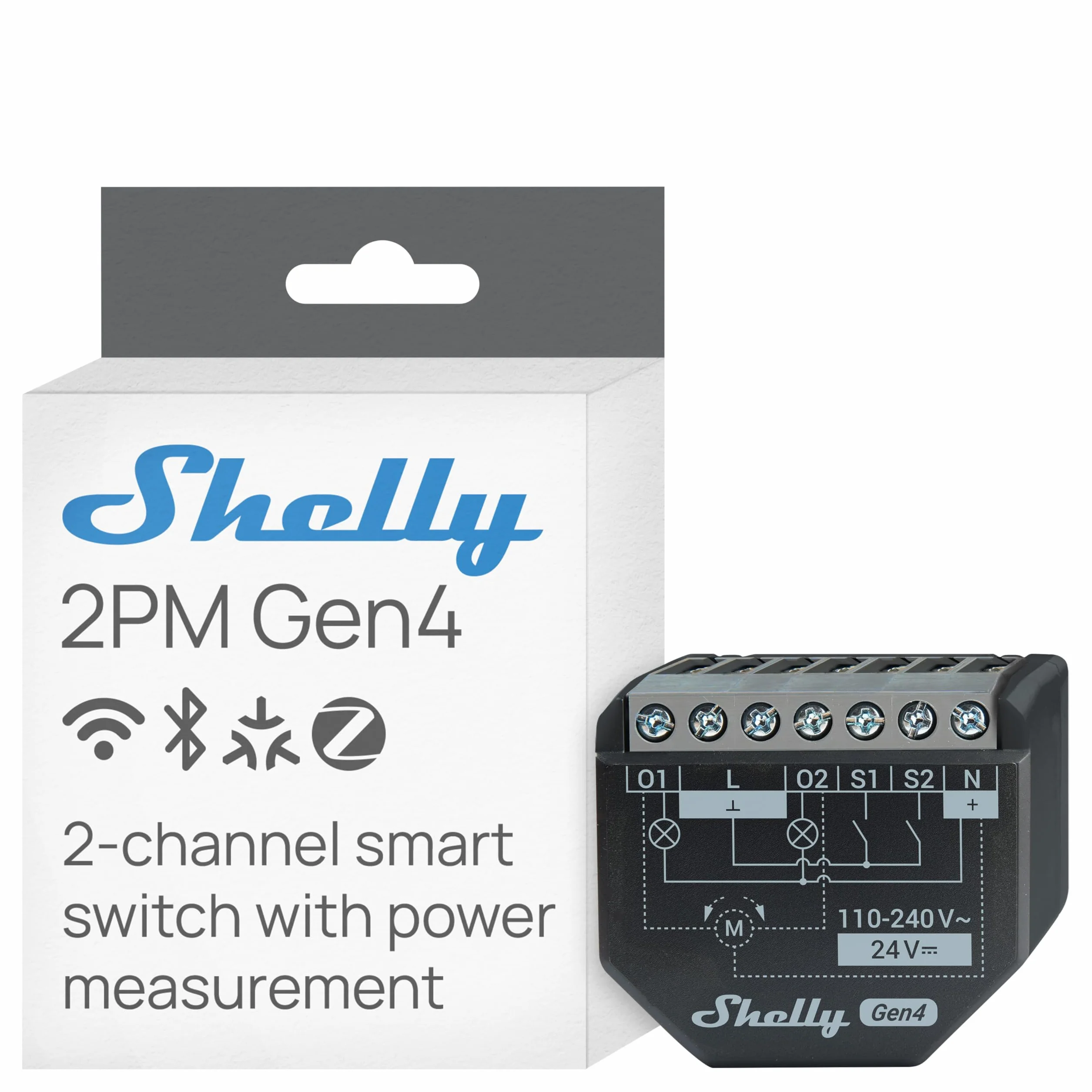 Shelly 2PM Gen4 Module volet roulant connecté Matter Zigbee Wi-Fi 2 Canaux 8A Mesure consommation électrique Contrôle app