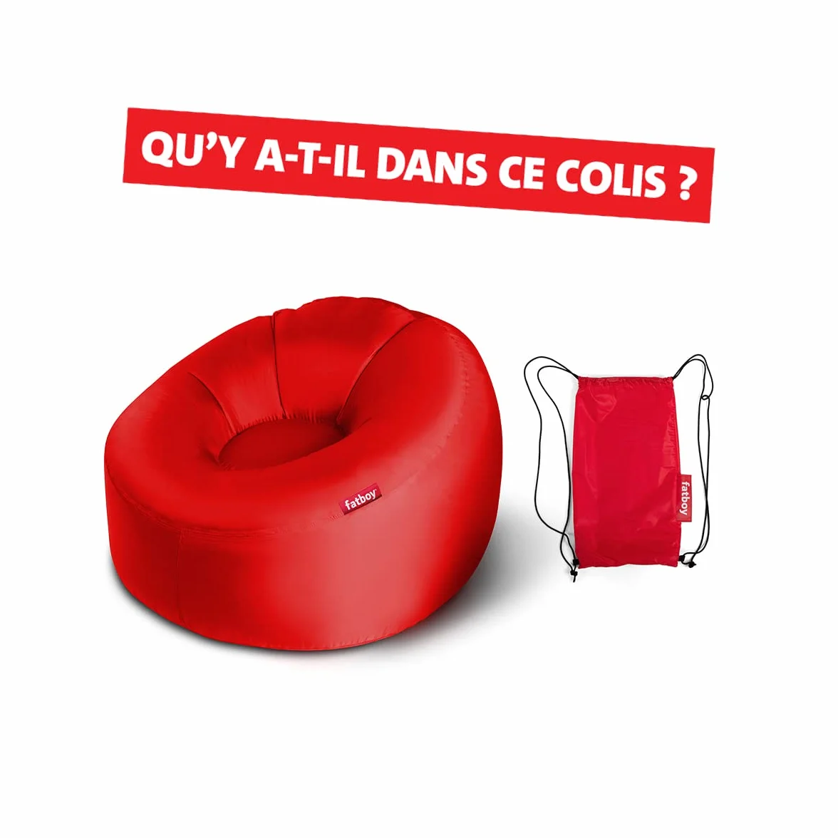 Fatboy Lamzac O Fauteuil Gonflable - Sofa Intérieur et Extérieur - Pas de Pompe Nécessaire - Fauteuil Salon Confortable Résistant à l'eau & aux Salissures - Polyester - 110 x 103 x 62 cm - Rouge